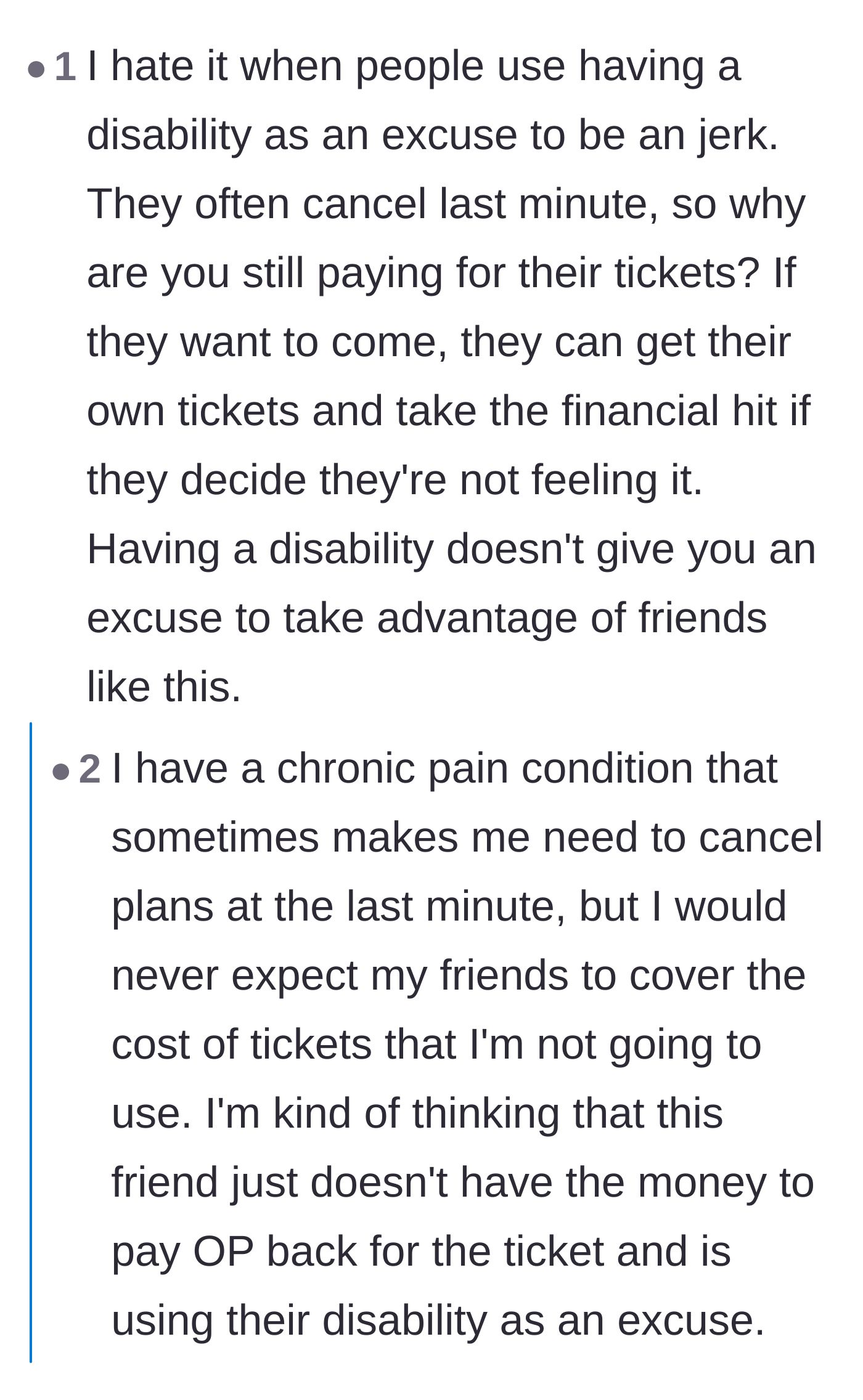 Comment thread 6 - Perspectives from readers with chronic illnesses on handling last-minute cancellations