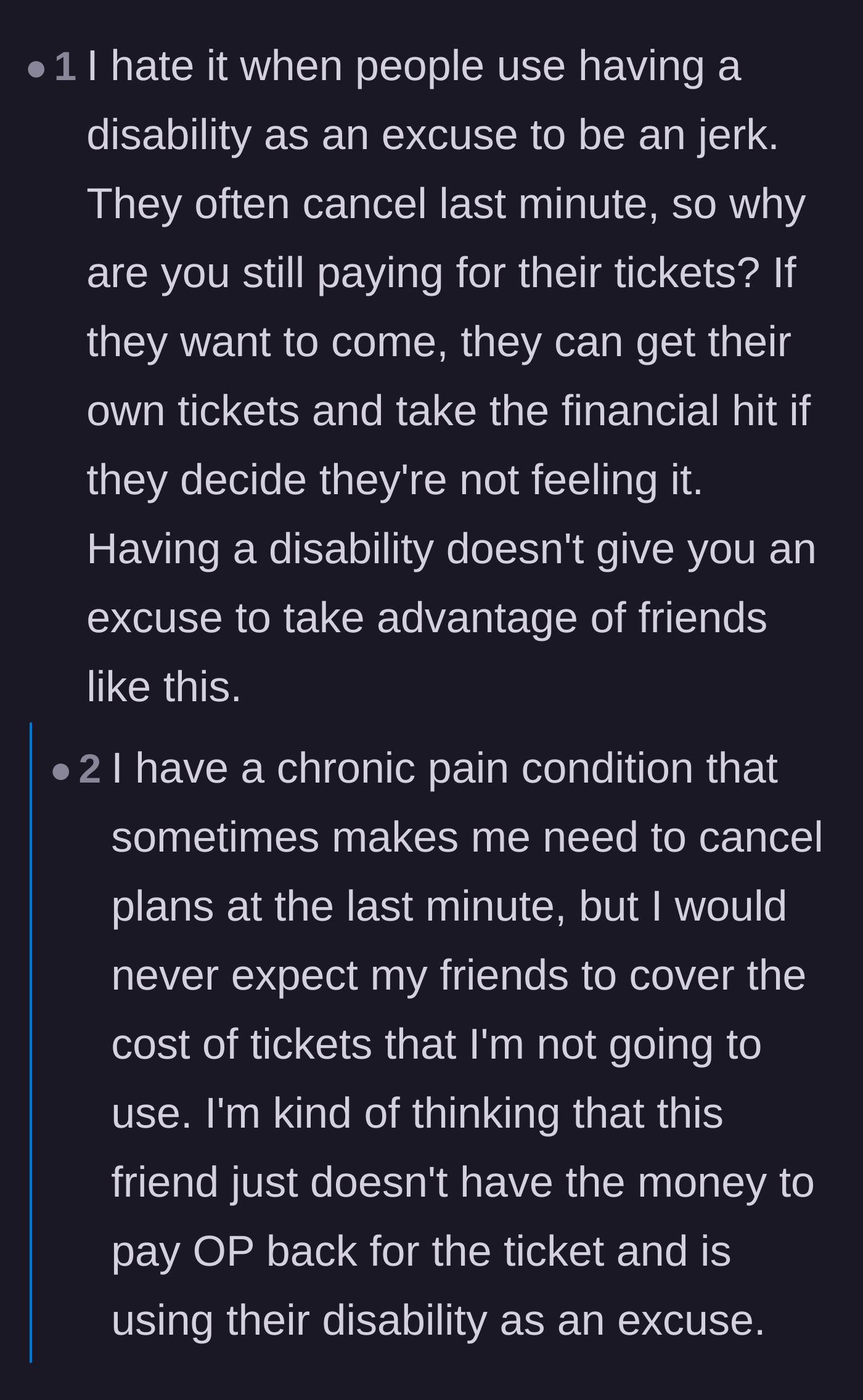 Comment thread 6 - Perspectives from readers with chronic illnesses on handling last-minute cancellations