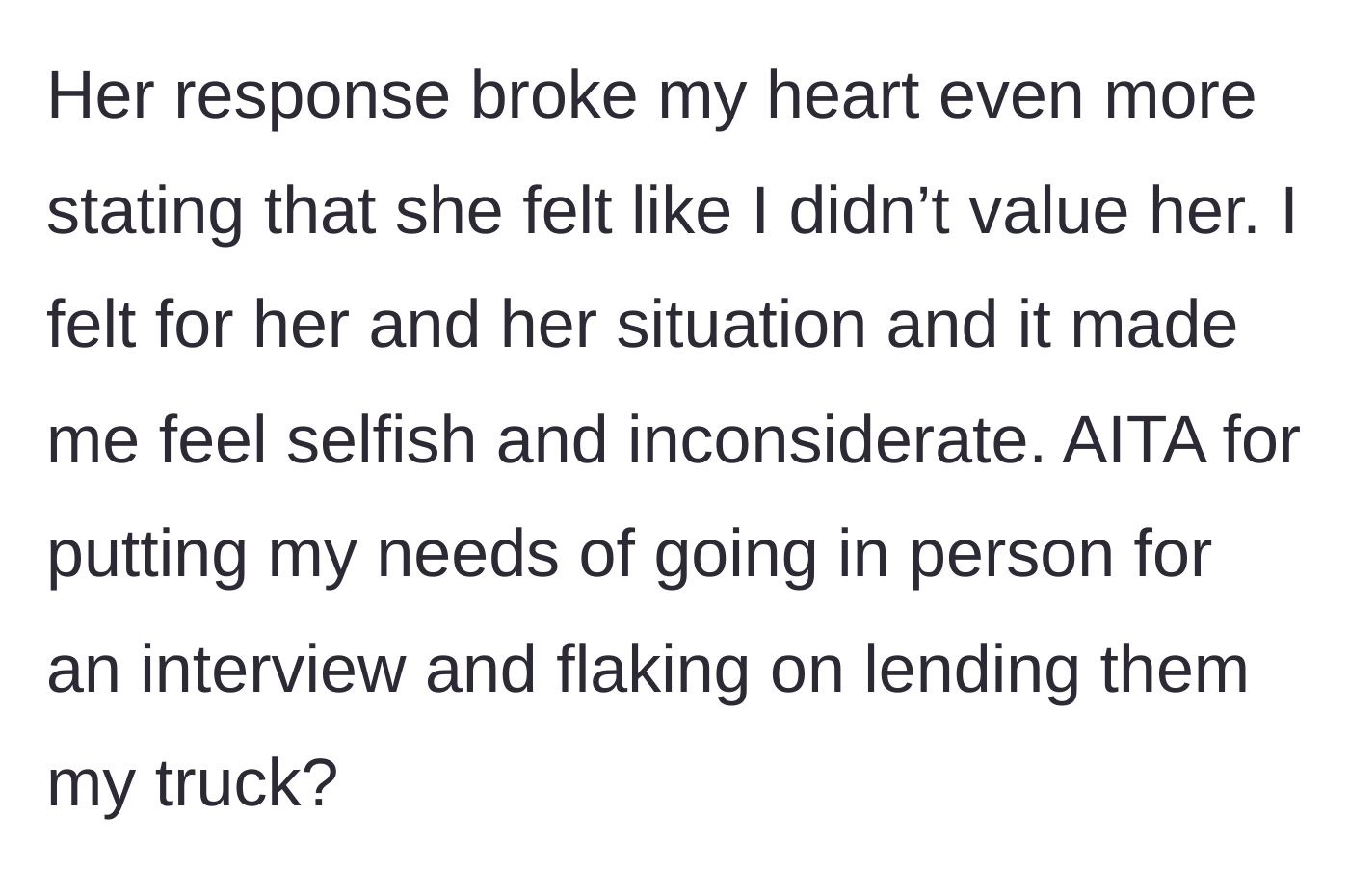 Story part 5 - The friend's heartbreaking response claiming she doesn't feel valued, leaving the main character devastated.
