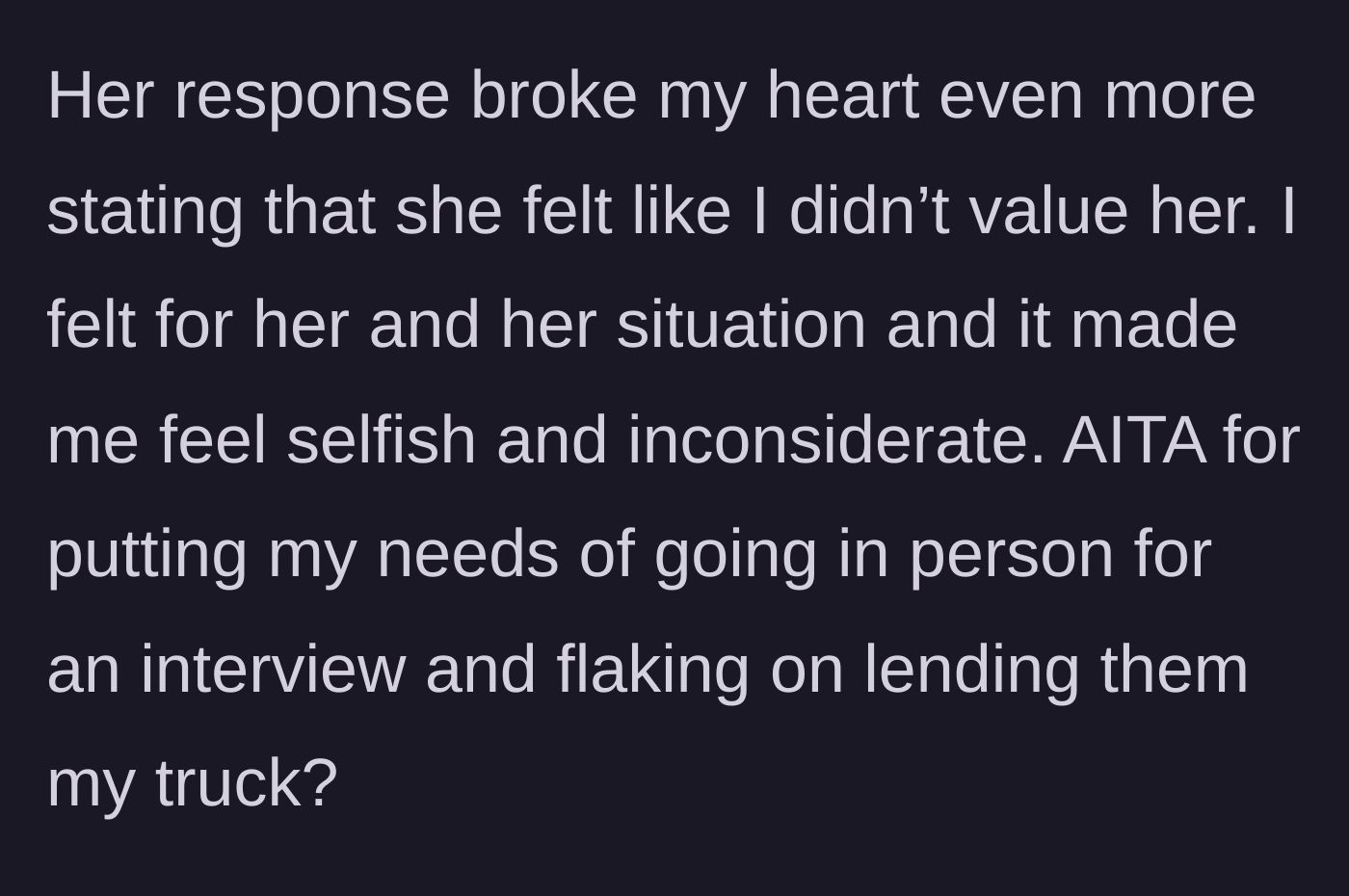 Story part 5 - The friend's heartbreaking response claiming she doesn't feel valued, leaving the main character devastated.