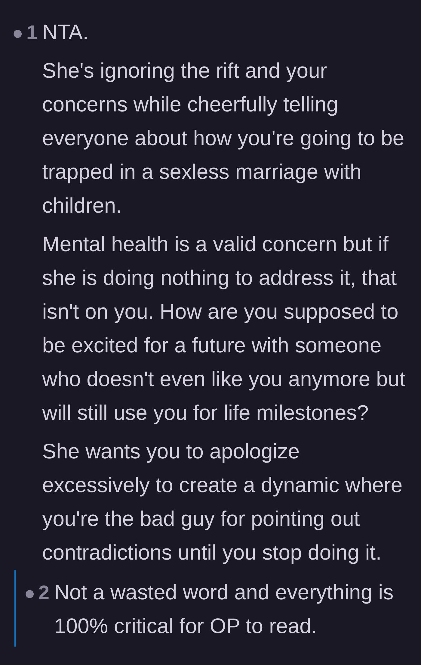 Comment thread 4 - Critique of the fiancé ignoring the relationship's reality while using the partner for life milestones.