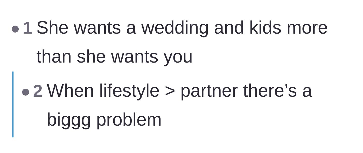 Comment thread 5 - Observation that the fiancé values the idea of a wedding and children more than her actual partner.