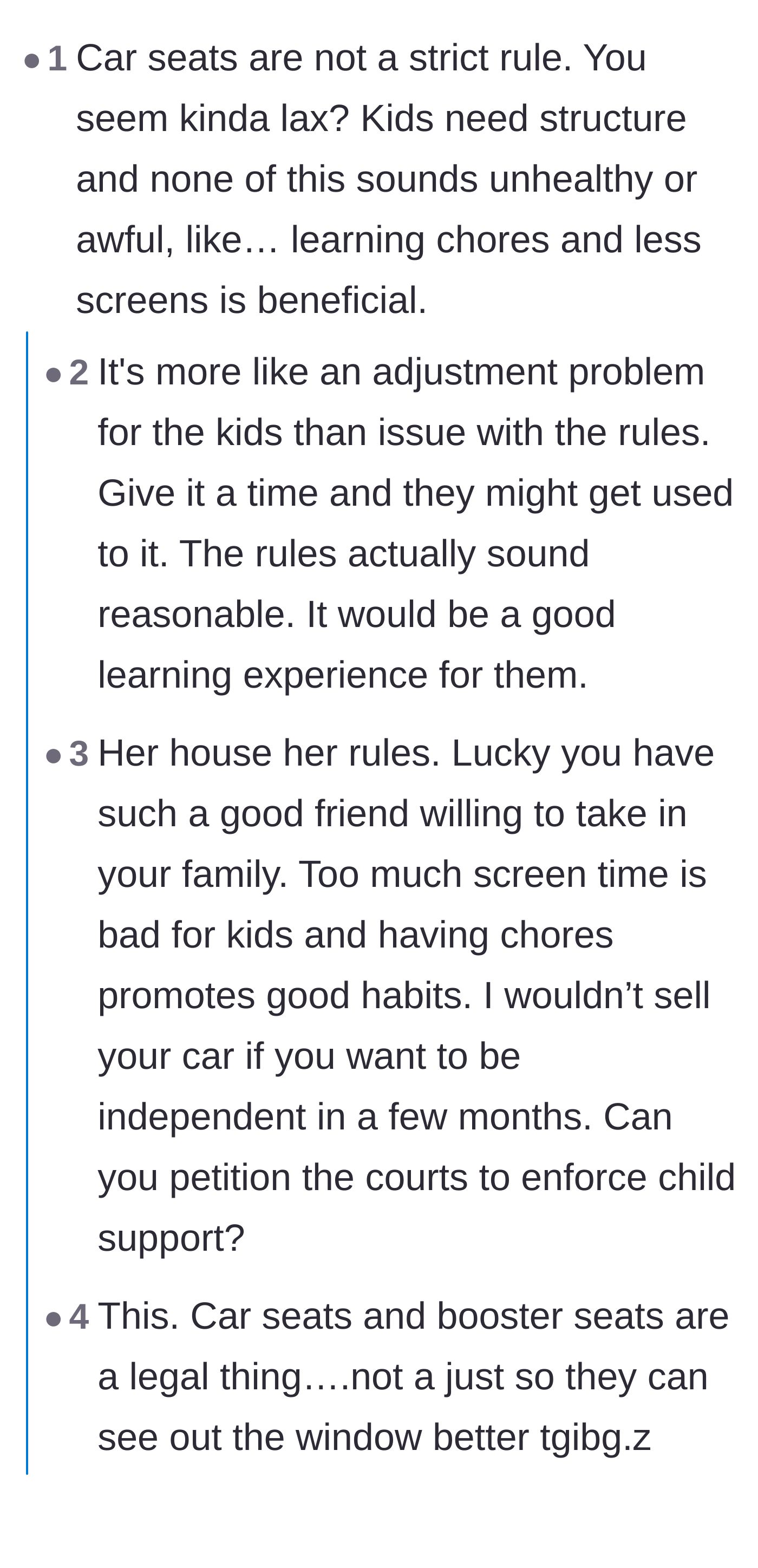 Comment thread 1 - Commenters discuss how structure is healthy and share nostalgic stories about how complaining about being bored as a kid always led to being assigned chores.