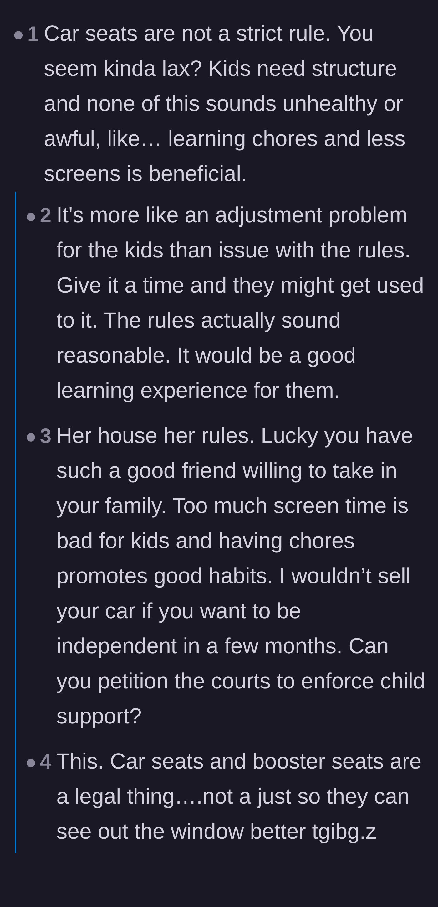 Comment thread 1 - Commenters discuss how structure is healthy and share nostalgic stories about how complaining about being bored as a kid always led to being assigned chores.