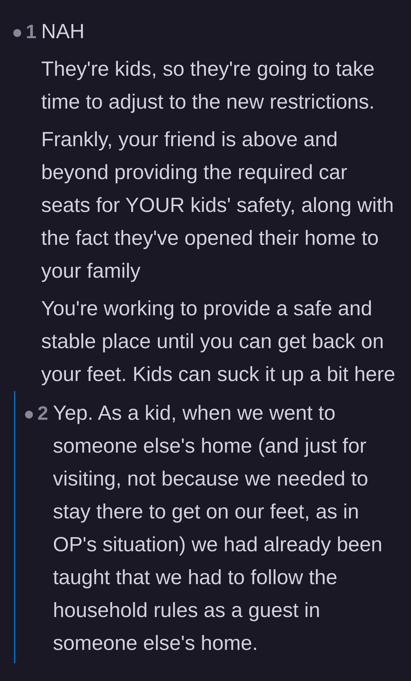 Comment thread 5 - A practical discussion about how kids inevitably complain during major transitions but eventually adapt to their new environments.