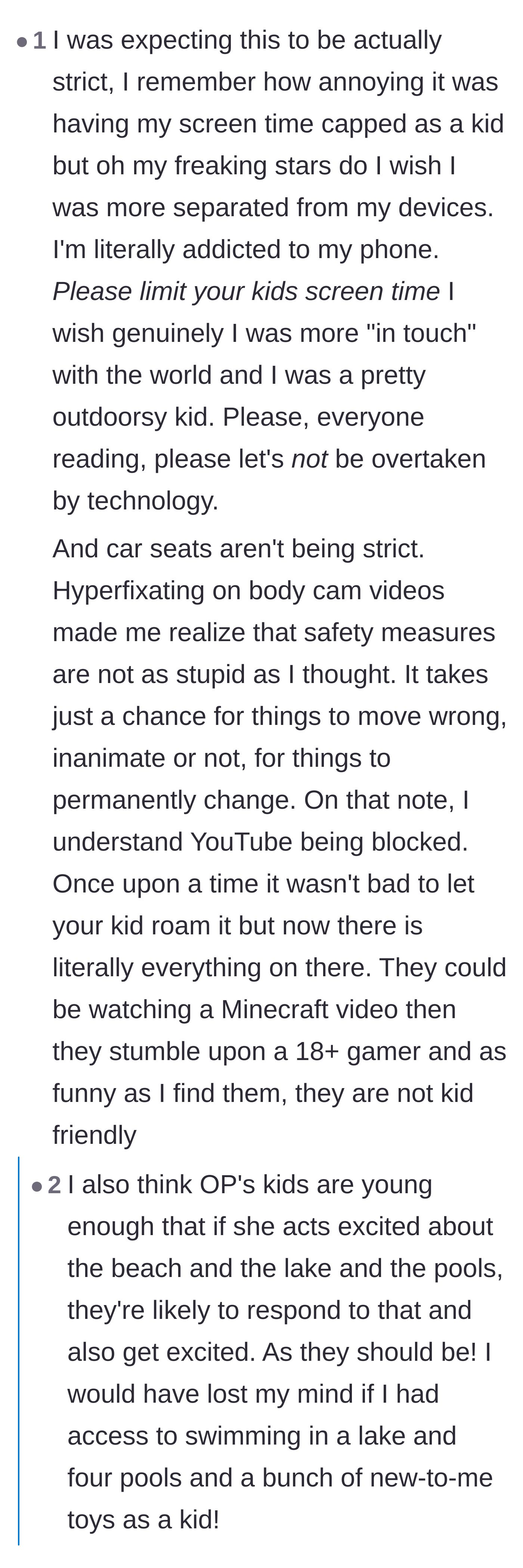 Comment thread 6 - A thread reflecting on the genuine dangers of screen addiction and the necessity of blocking unmonitored platforms like YouTube.