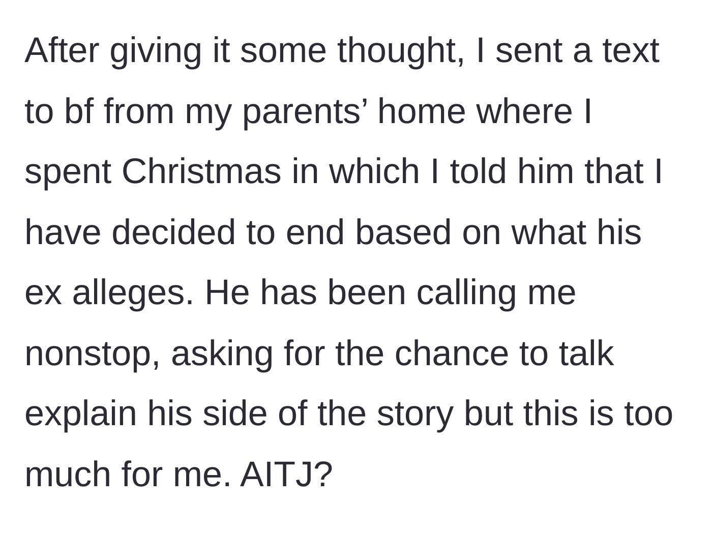 Story part 8 - The girlfriend texts him to end the relationship while safe at her parents' house, refusing to answer his incessant calls.