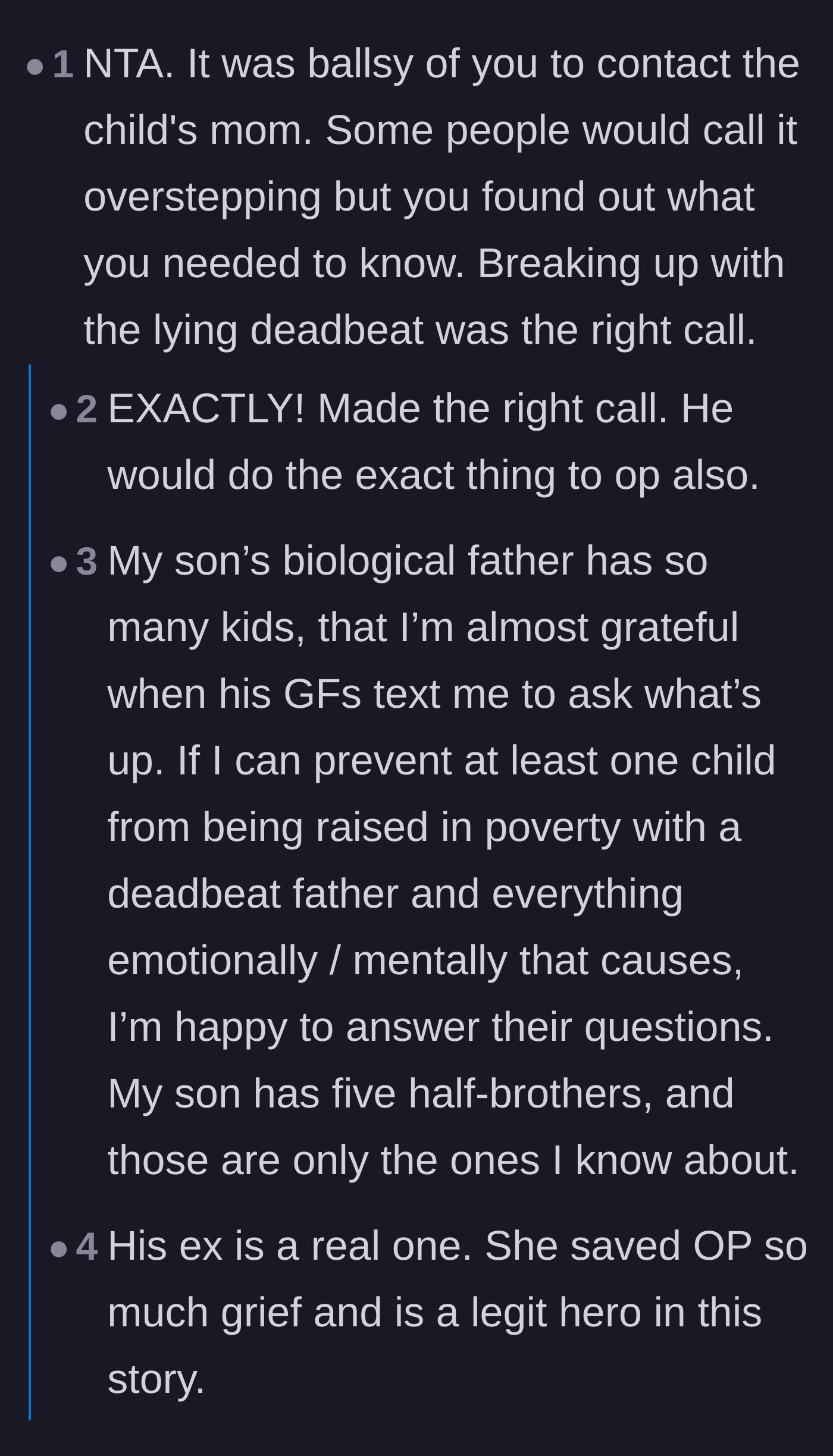 Comment thread 2 - Commenters praise the girlfriend's detective work and applaud the ex for telling the truth.