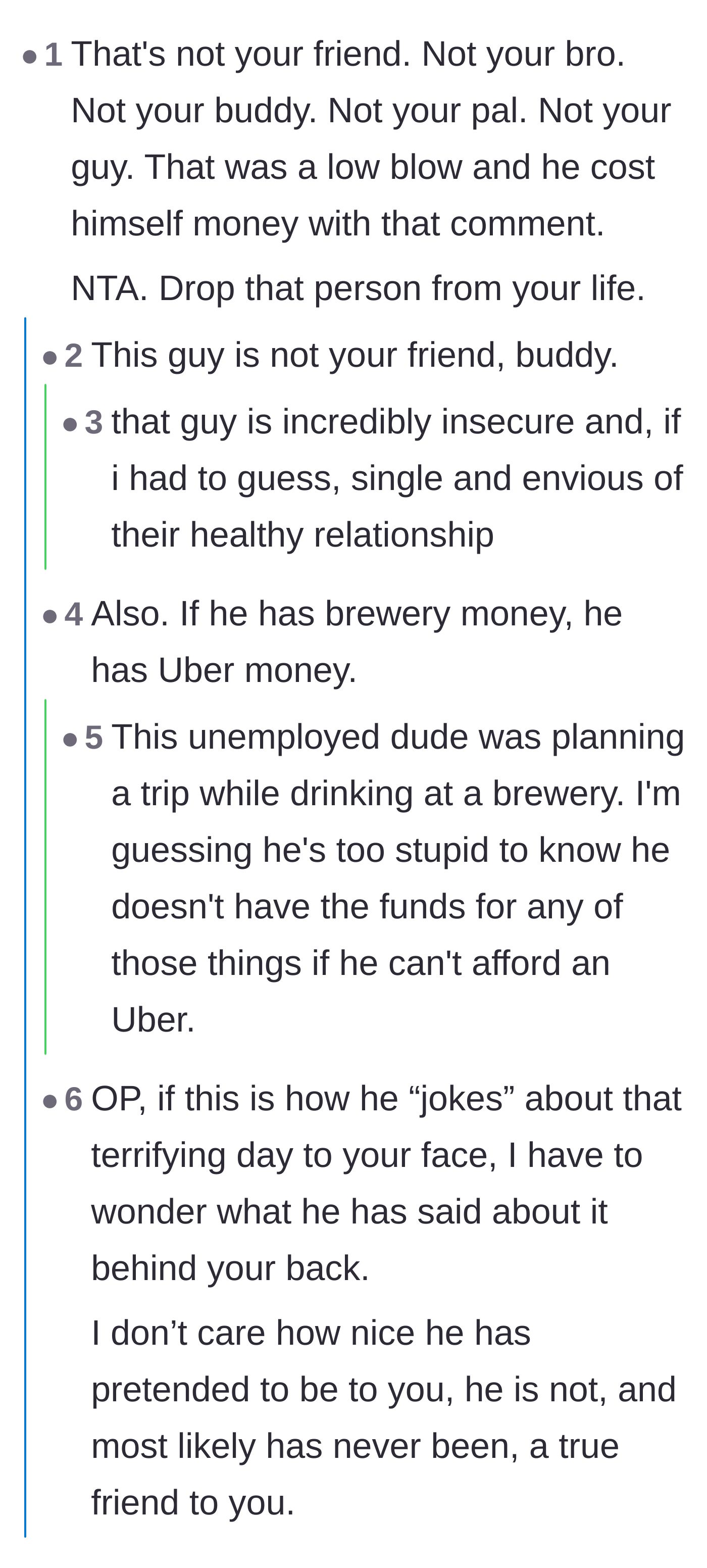 Comment thread 2 - Commenters pointing out the former friend's financial entitlement and fake friendship.