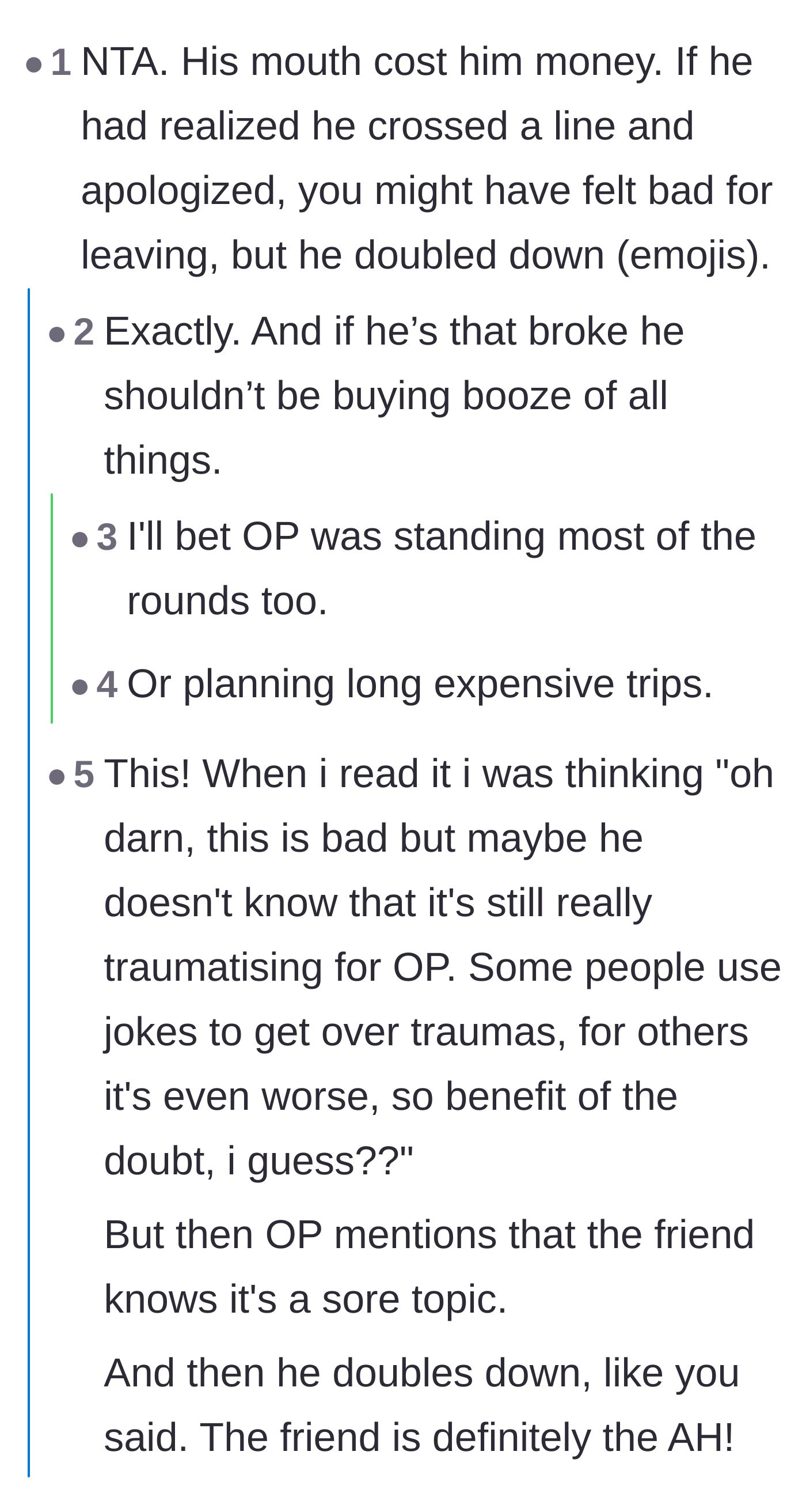 Comment thread 5 - Agreement that the friend doubling down with mocking emojis proves his malicious intent.