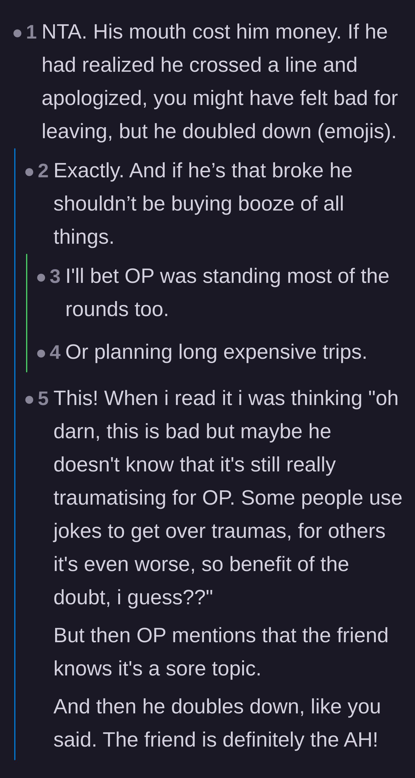 Comment thread 5 - Agreement that the friend doubling down with mocking emojis proves his malicious intent.