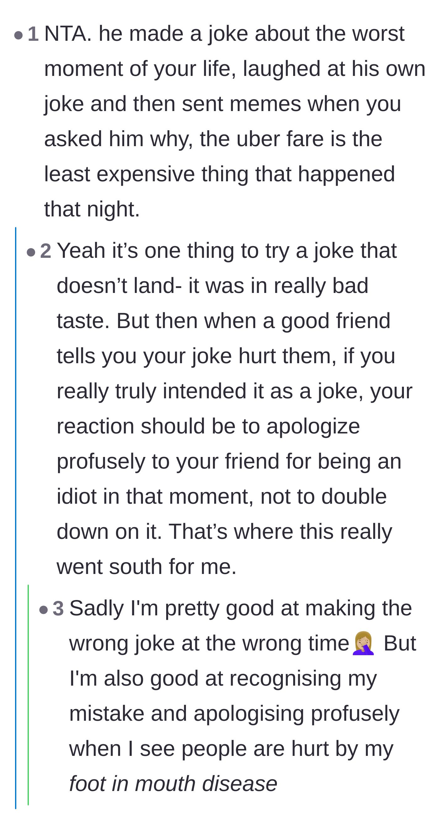 Comment thread 6 - A breakdown of why the comment wasn't a joke but a deliberate insult meant to cause pain.