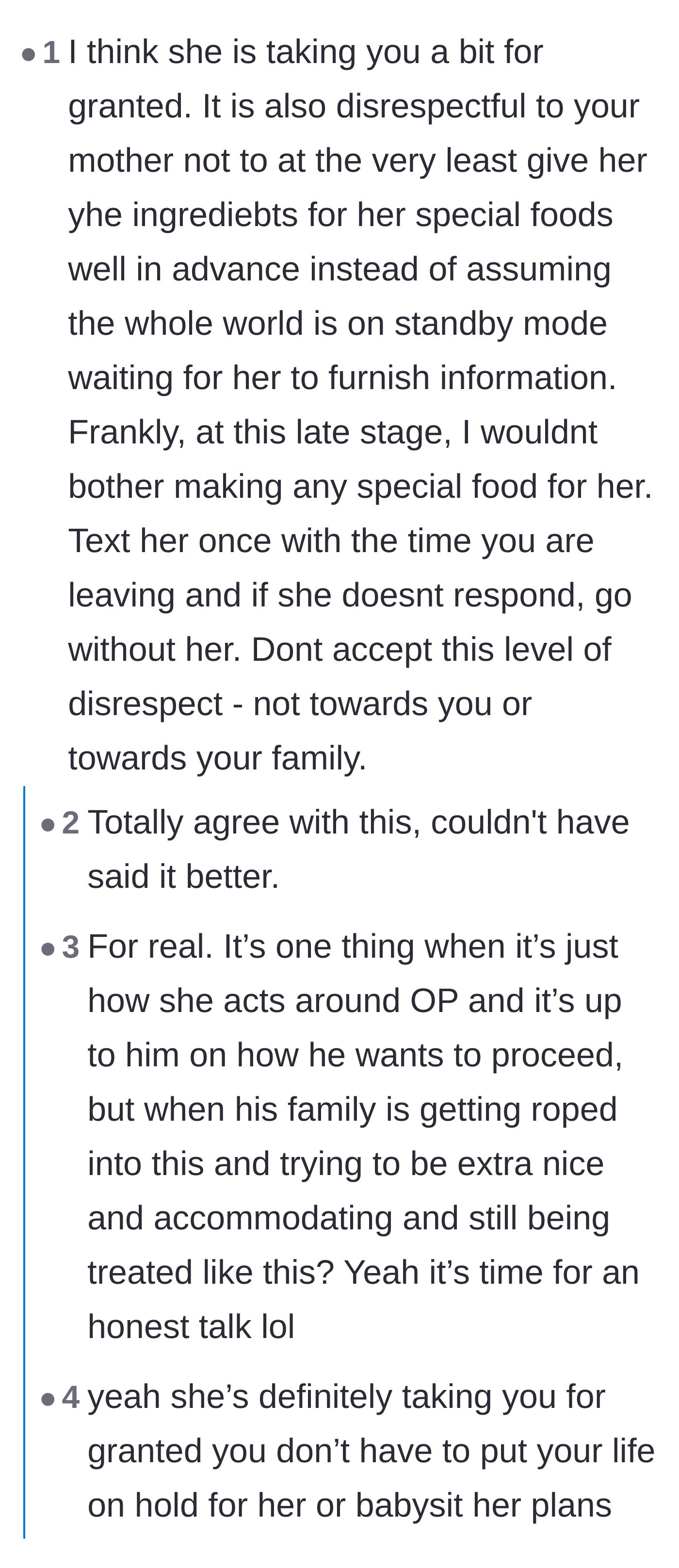 Comment thread 1 - Advice on recognizing the disrespect toward him and his mother