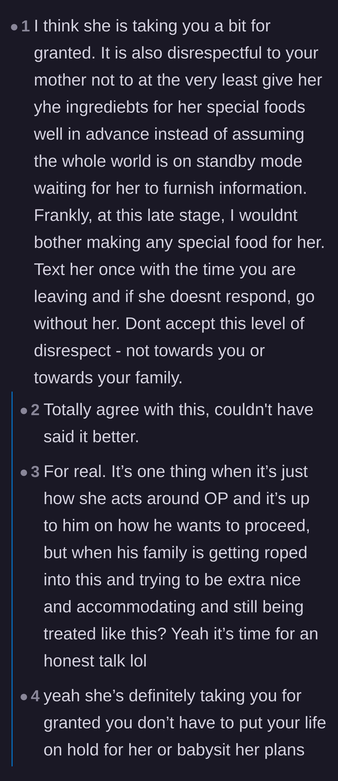 Comment thread 1 - Advice on recognizing the disrespect toward him and his mother