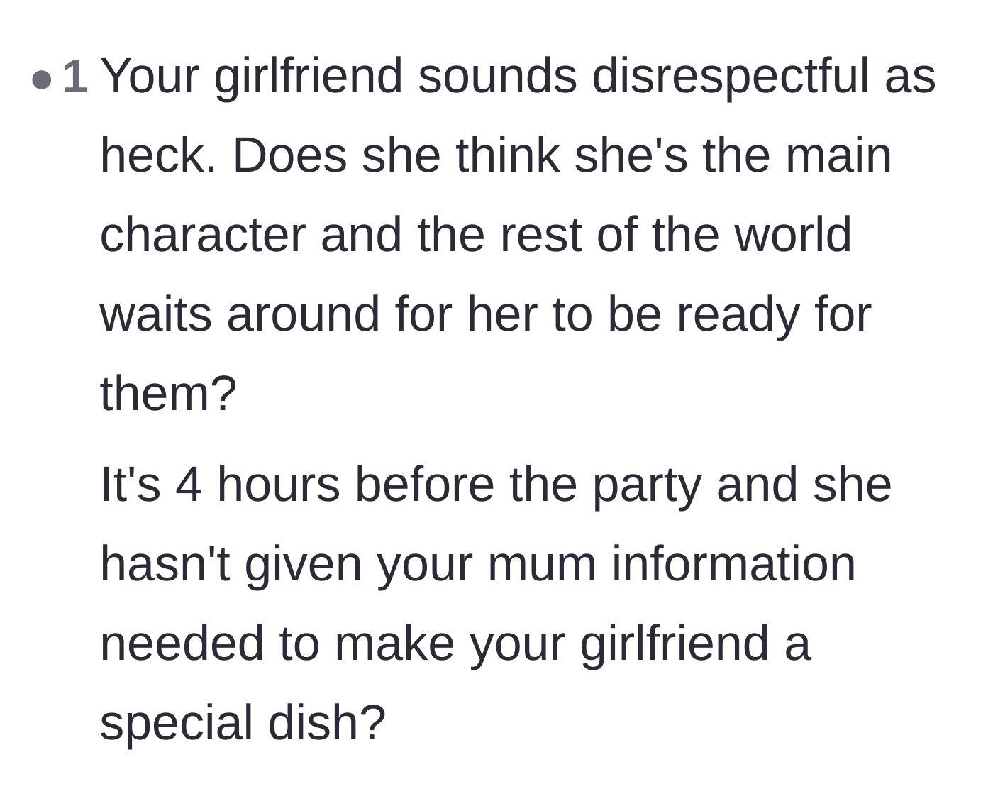 Comment thread 2 - Calling out the girlfriend's main character syndrome