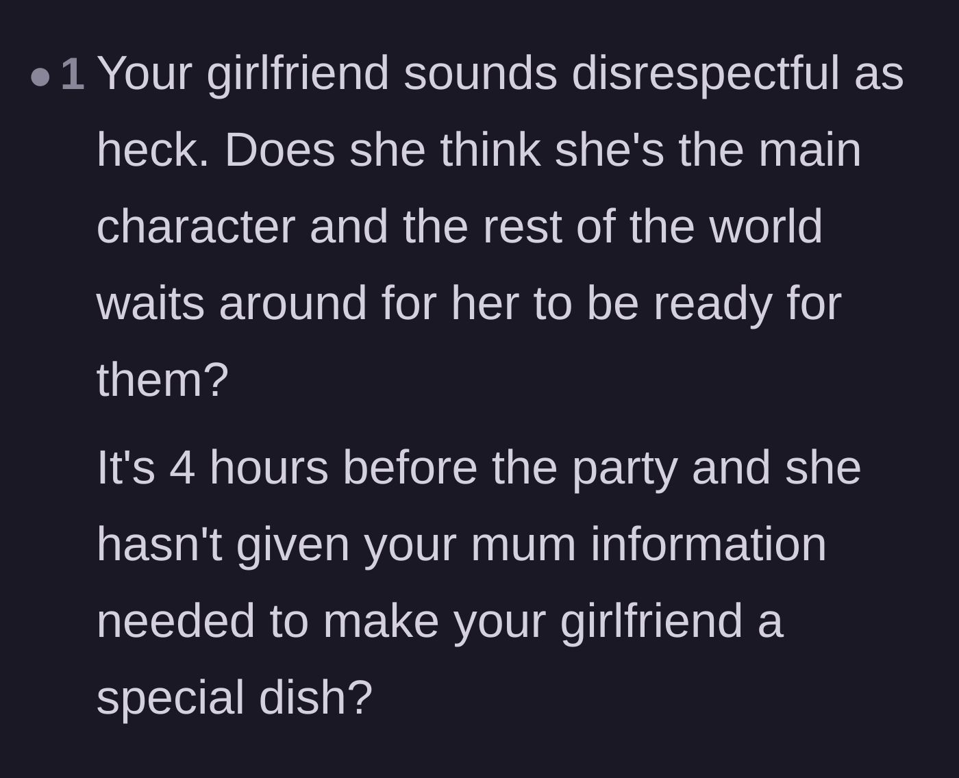 Comment thread 2 - Calling out the girlfriend's main character syndrome