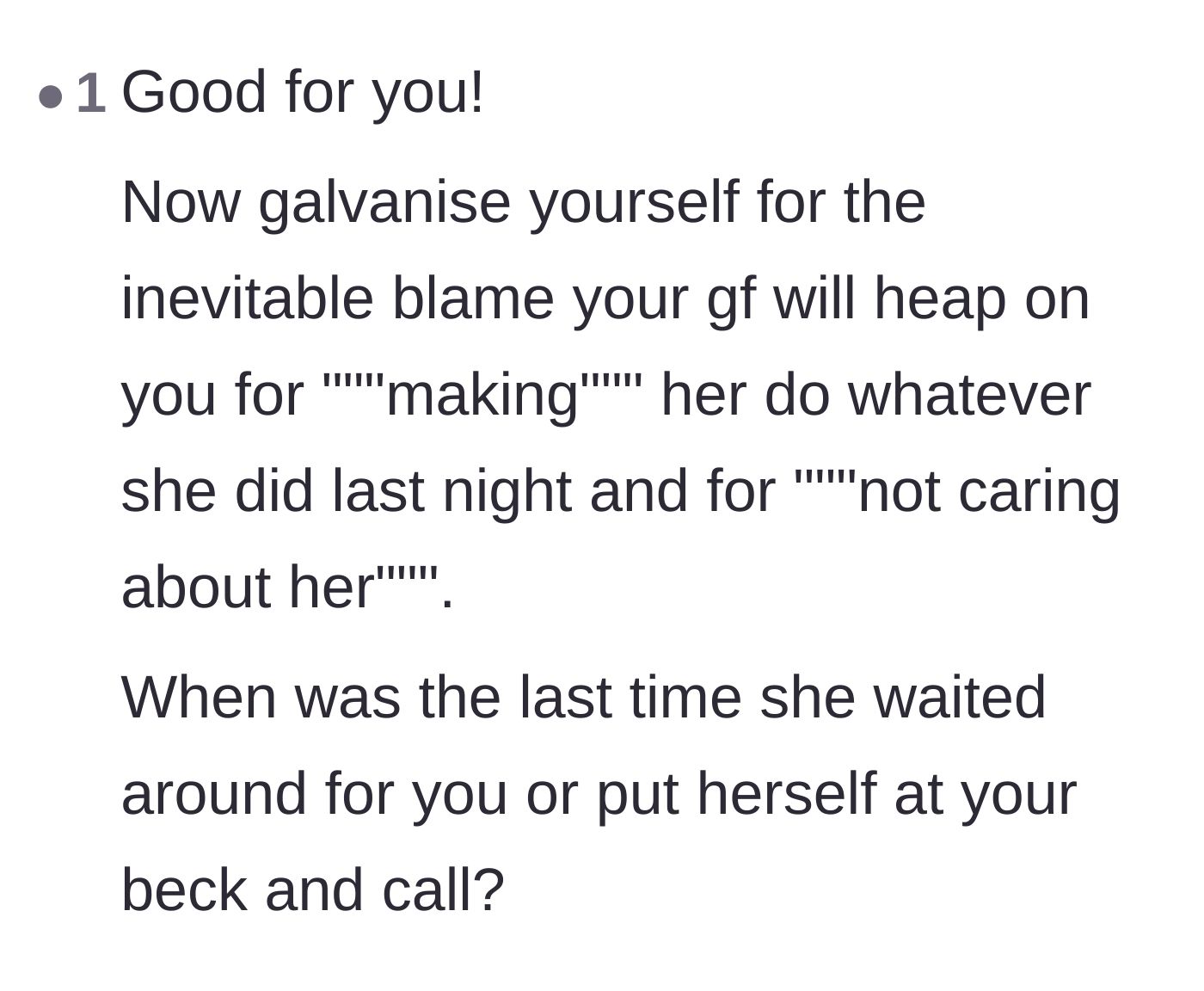 Comment thread 4 - Warning the boyfriend about inevitable gaslighting and blame