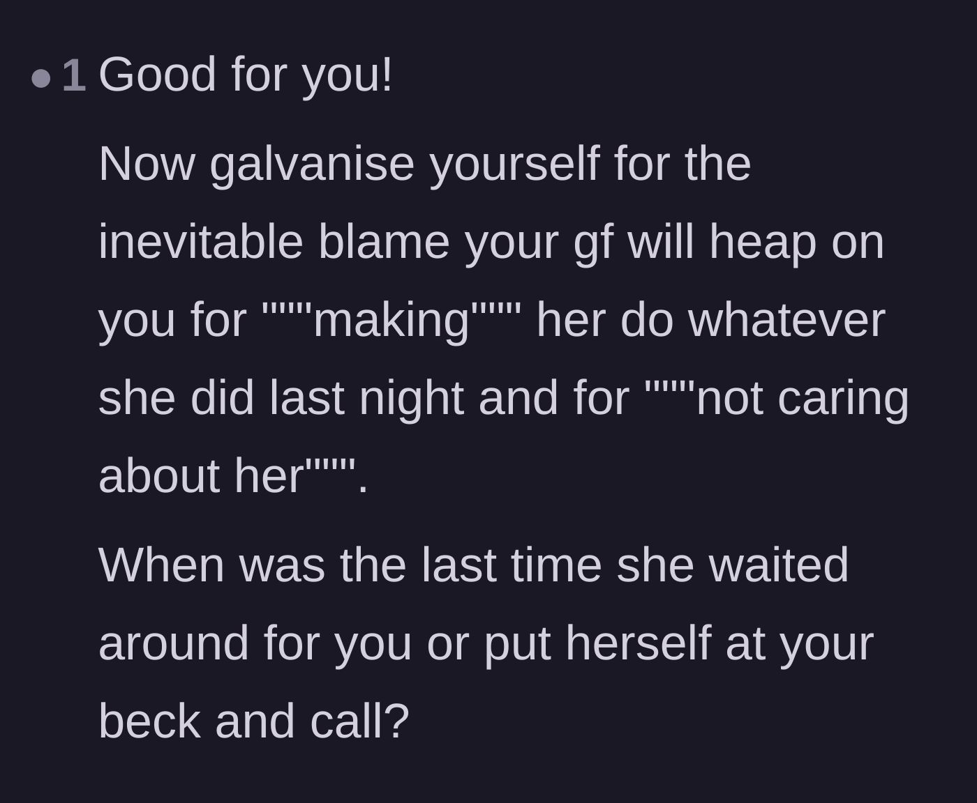 Comment thread 4 - Warning the boyfriend about inevitable gaslighting and blame