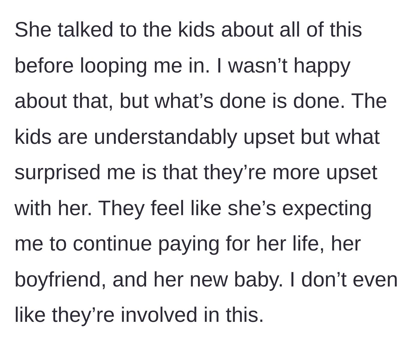 Story part 10 - The teenage children react poorly to their mother's attempt to turn them against their father.