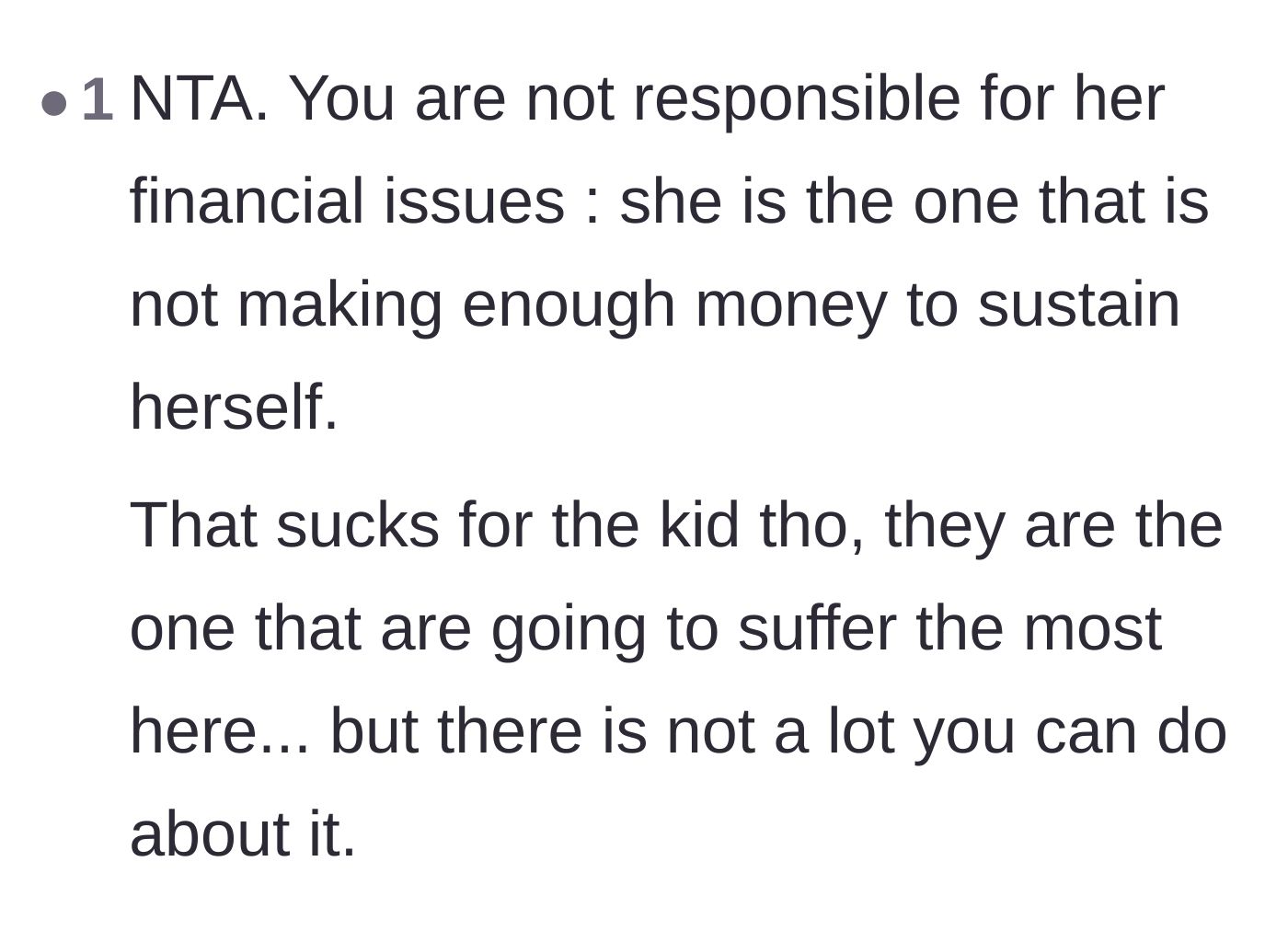 Comment thread 5 - A brief comment absolving the author of his ex-wife's financial problems while sympathizing with the children.