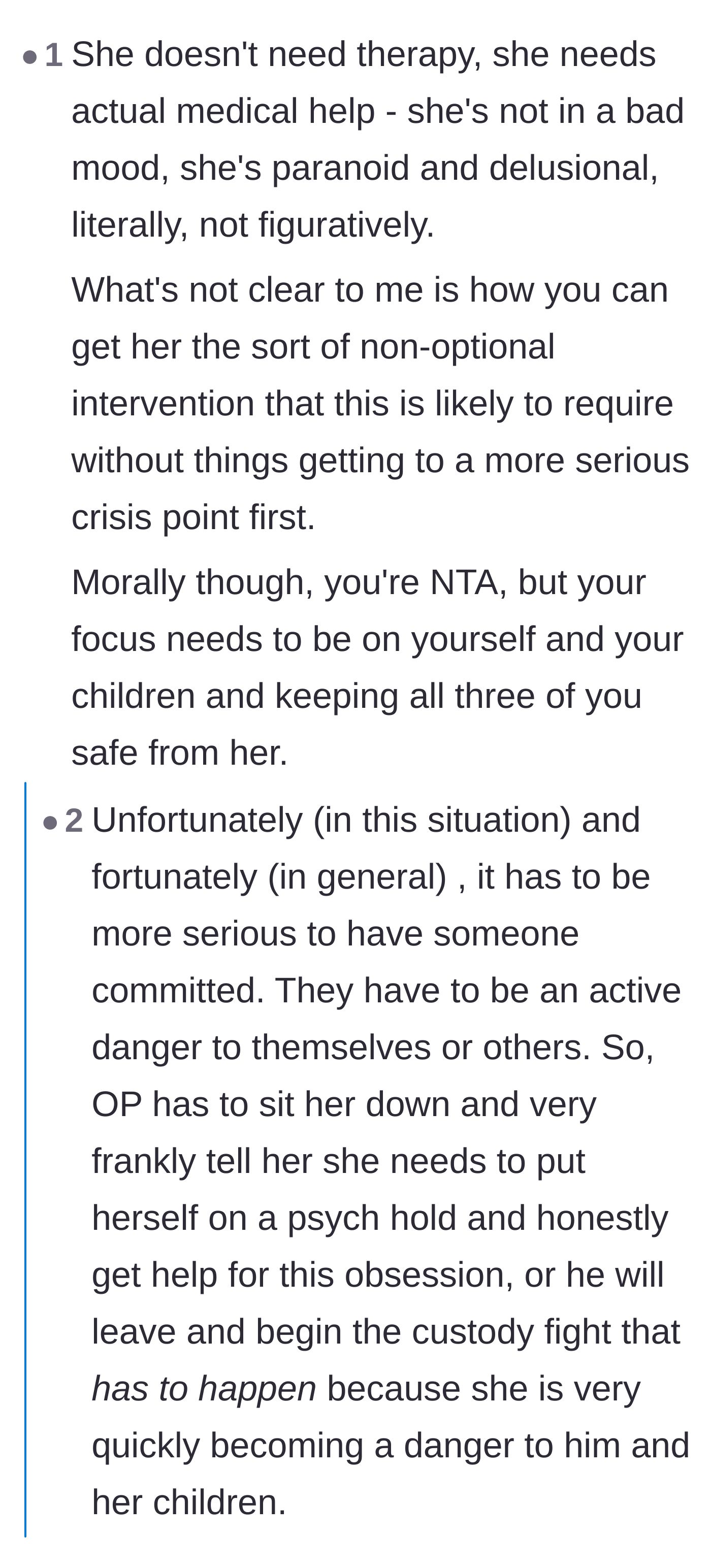 Comment thread 1 - Advice on setting a hard ultimatum for a psych evaluation and protecting the children.