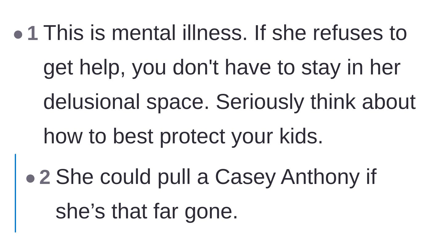 Comment thread 4 - Warnings about the extreme physical danger the unmedicated mother poses to her children.