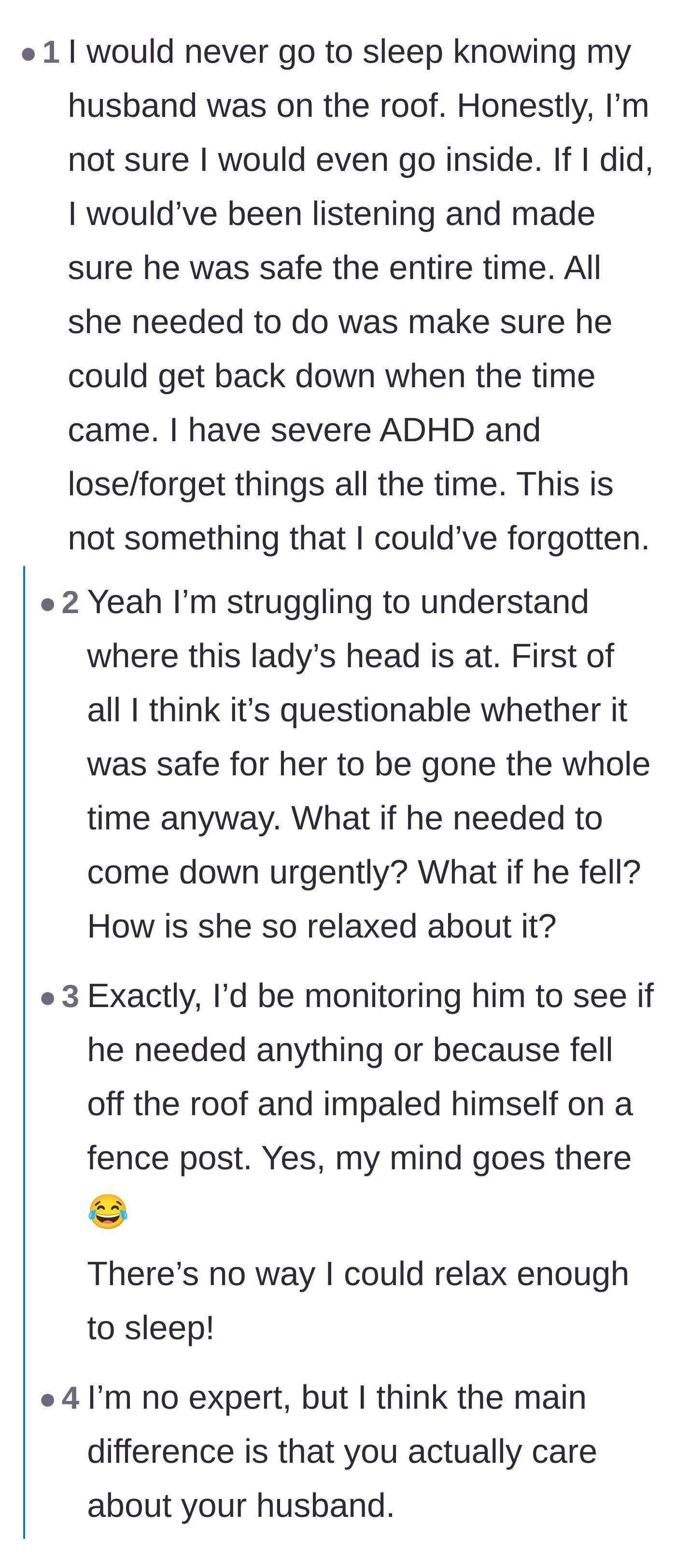 Comment thread 3 - Commenters agreeing that true love means being physically incapable of sleeping when your partner is in danger.