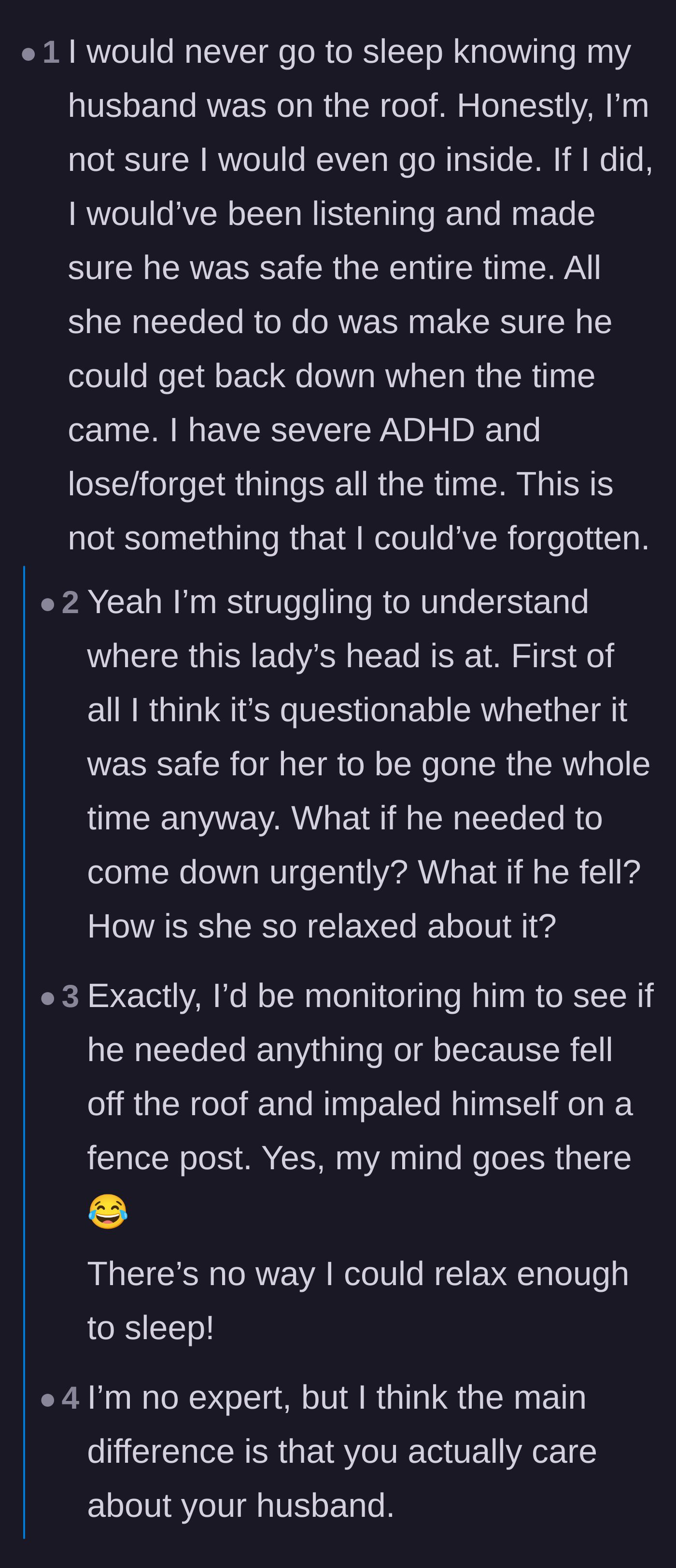 Comment thread 3 - Commenters agreeing that true love means being physically incapable of sleeping when your partner is in danger.