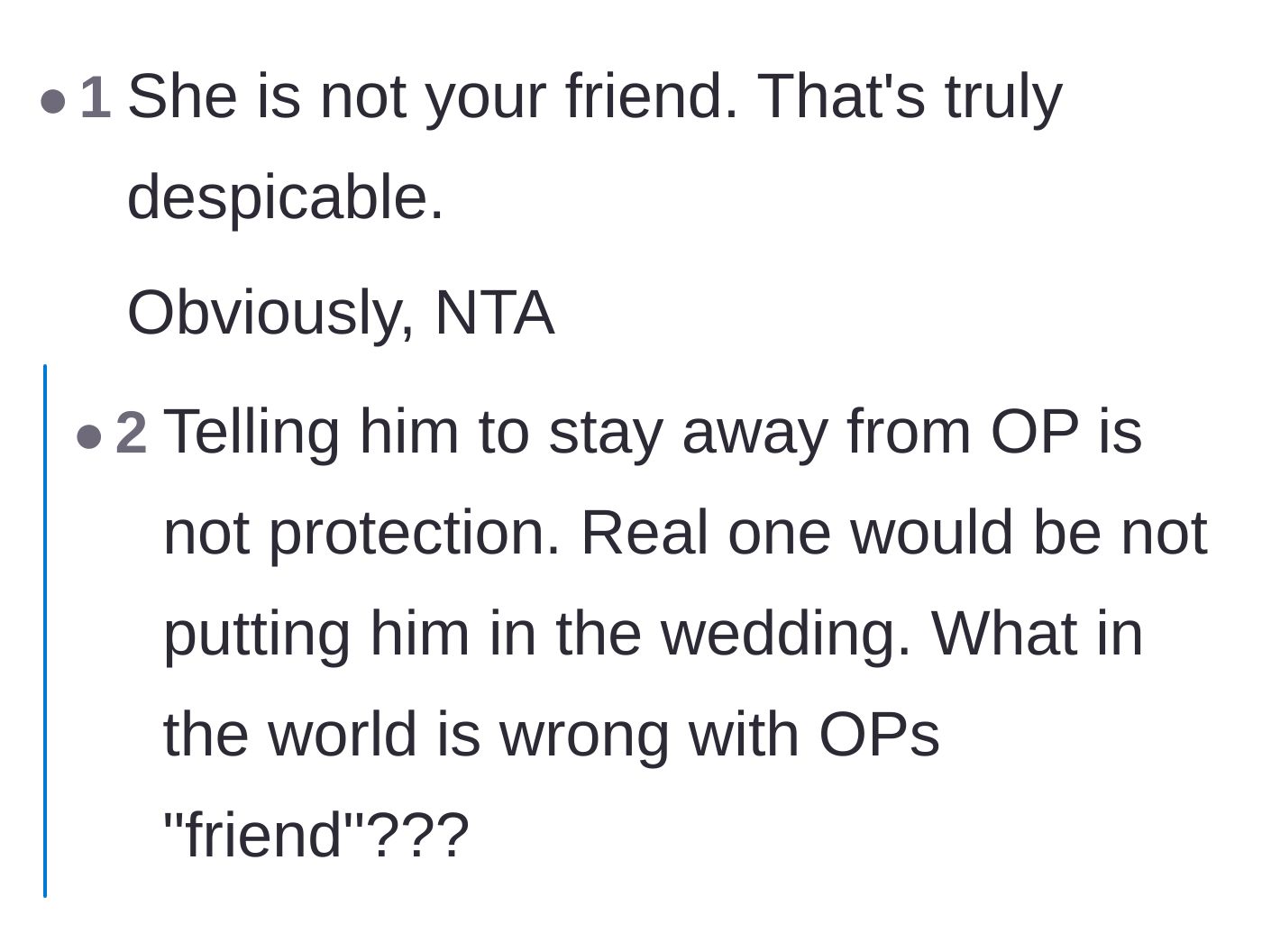 Comment thread 3 - Commenters point out that the bride's attempt to keep the abuser away was a pathetic excuse for actual protection.