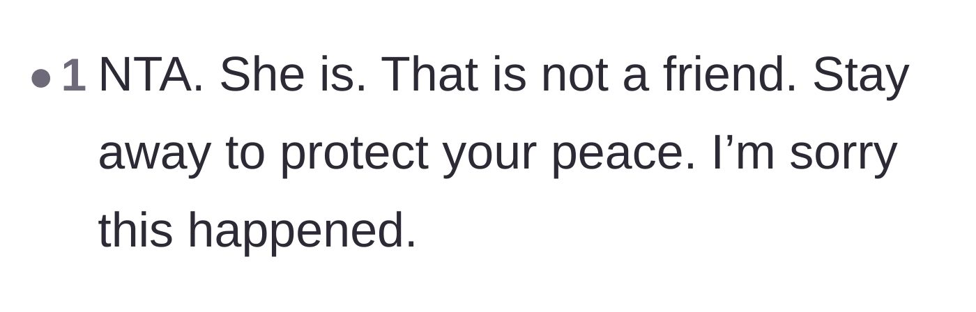 Comment thread 6 - Advice urging the Maid of Honor to protect her peace and stay away from the fake friend permanently.
