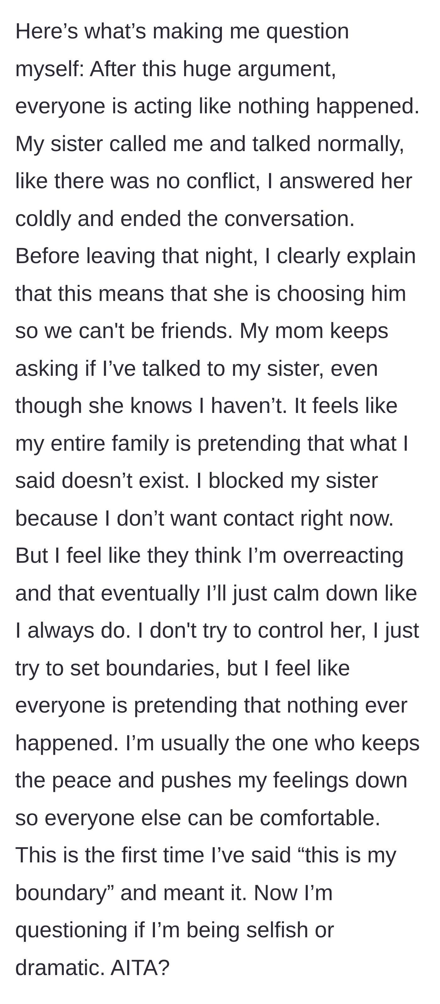 Story part 8 - The family pretends the massive argument never happened, sweeping the conflict away and leaving the author feeling isolated and questioning her own sanity.