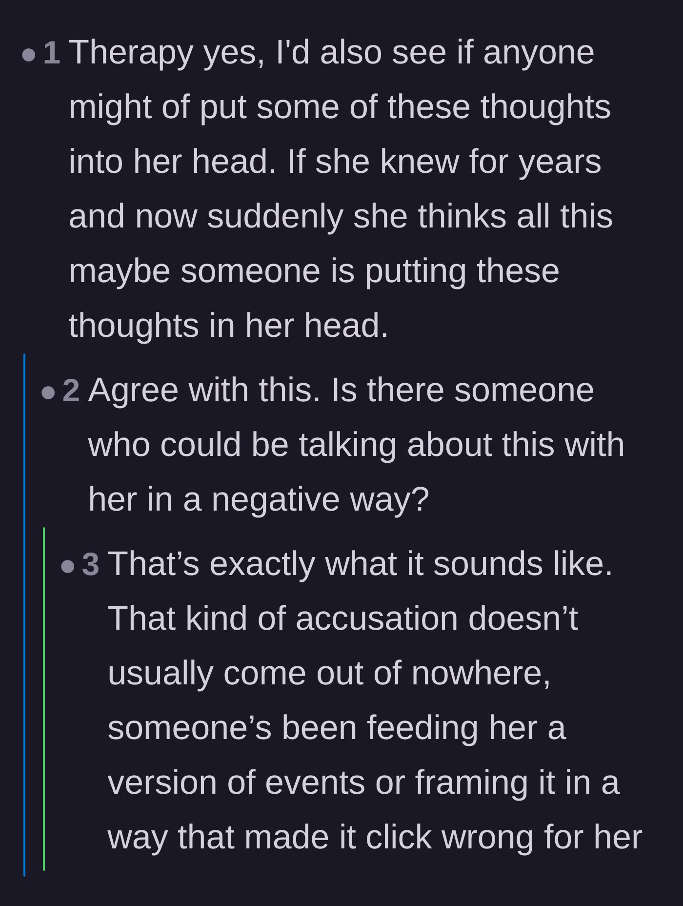 Comment thread 1 - Readers suspect an outside party is feeding the daughter lies to intentionally sabotage the family dynamic.