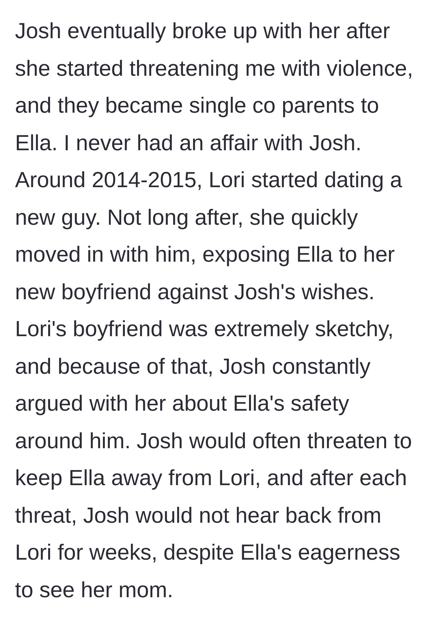 Story part 12 - Lori's history of exposing her daughter to sketchy men and using her as a pawn against the father.