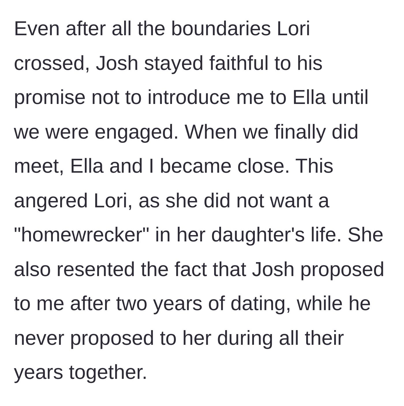 Story part 13 - Lori's jealousy over the stepmother's relationship with her daughter and her quick engagement to the father.