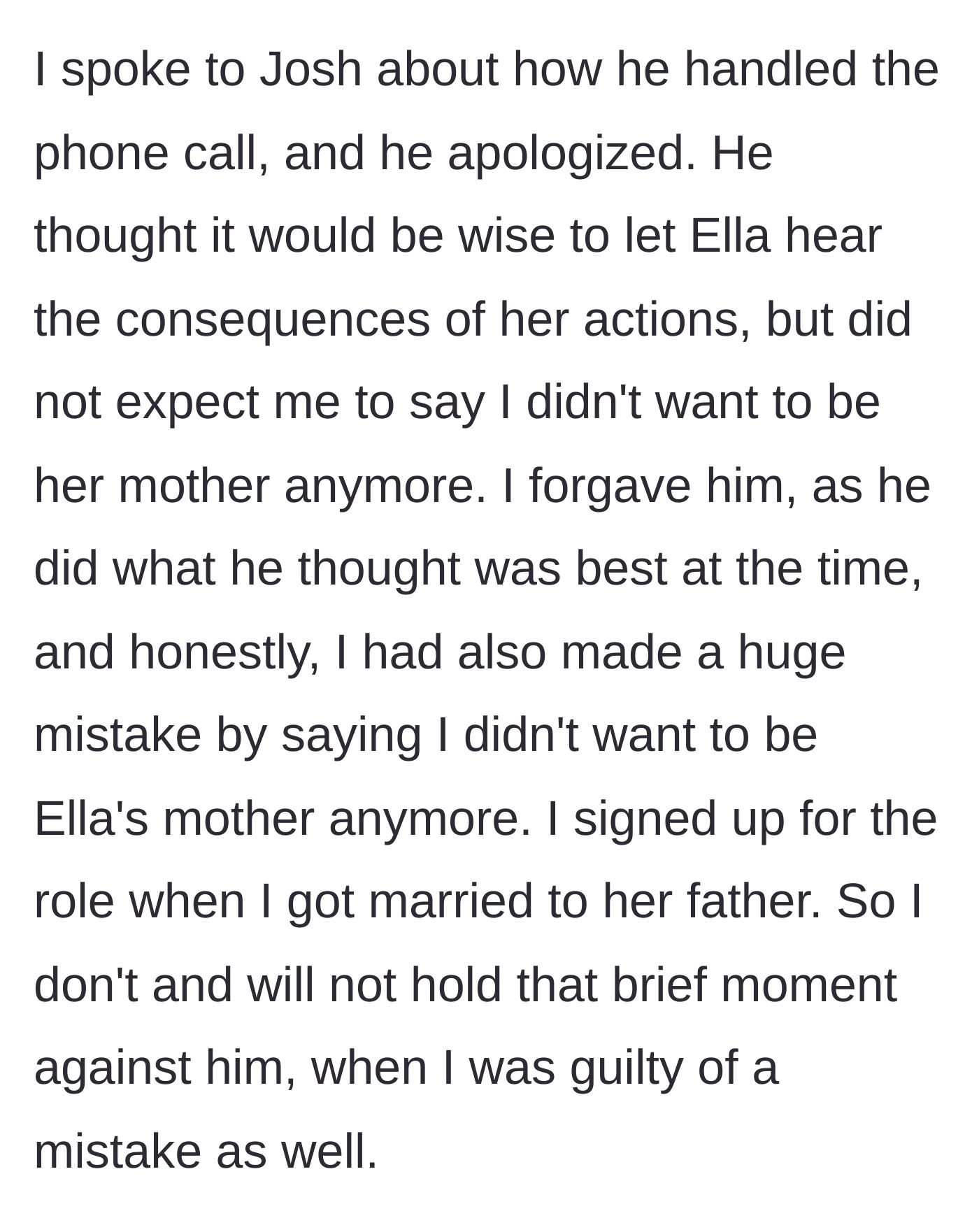 Story part 19 - The stepmother forgives her husband for the speakerphone incident, acknowledging her own mistakes in the heat of the moment.