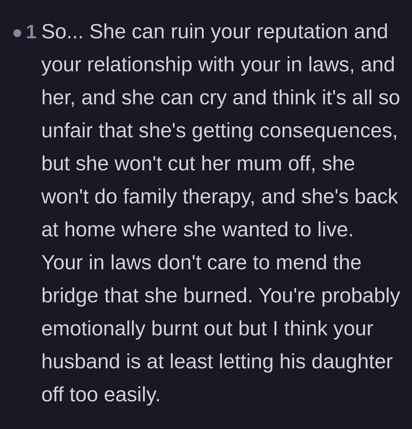 Comment thread 3 - Criticism that the stepdaughter faced no real consequences despite causing massive relational destruction.