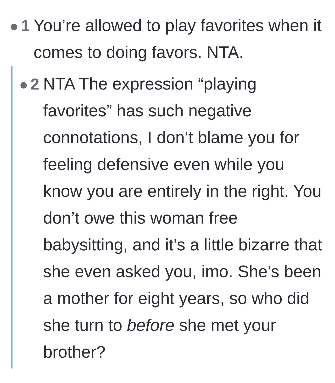 Comment thread 6 - A reminder that it is perfectly okay and normal to prioritize people you actually know and love when doing favors.