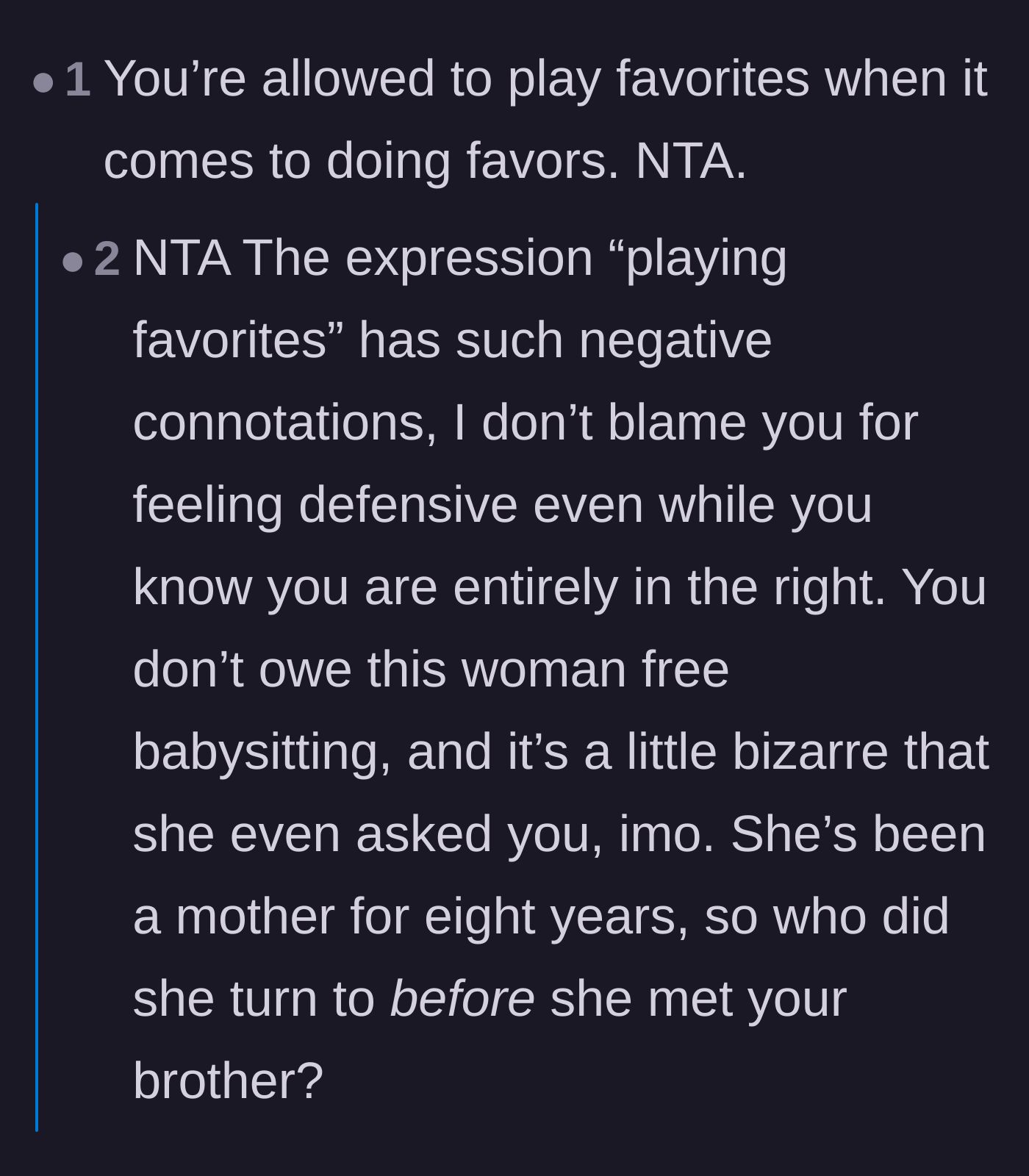 Comment thread 6 - A reminder that it is perfectly okay and normal to prioritize people you actually know and love when doing favors.