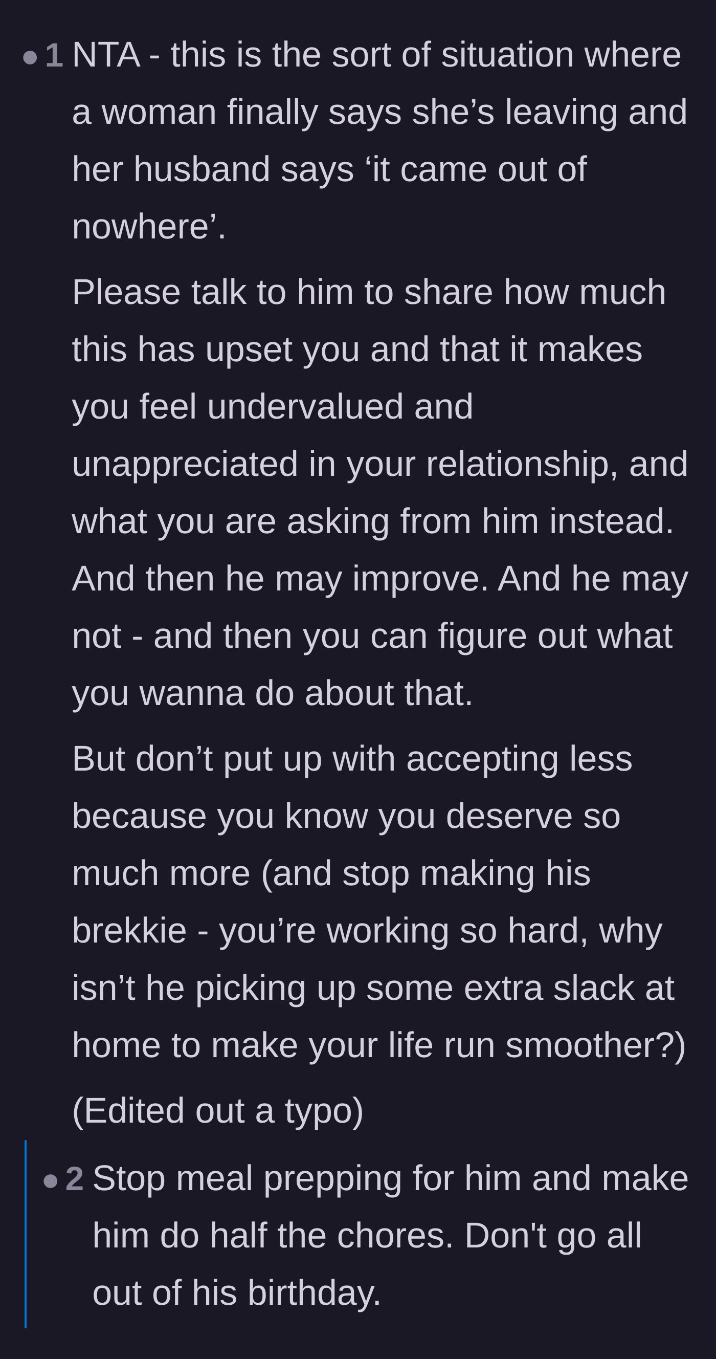 Comment thread 3 - Advice on stepping back, prioritizing her own happiness, and buying herself the things she wants.