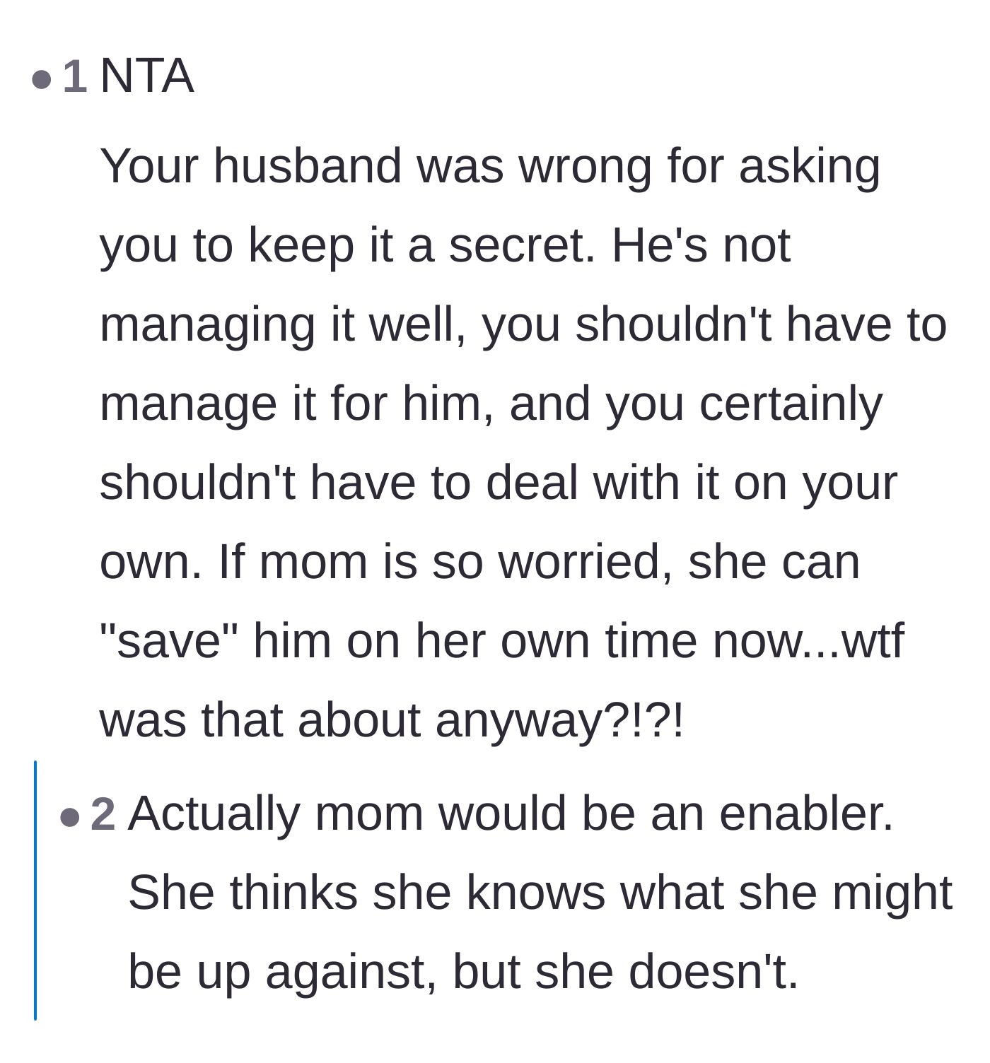 Comment thread 4 - Readers pointing out the profound unfairness of the husband hiding behind his wife and the mother-in-law's sudden savior complex.