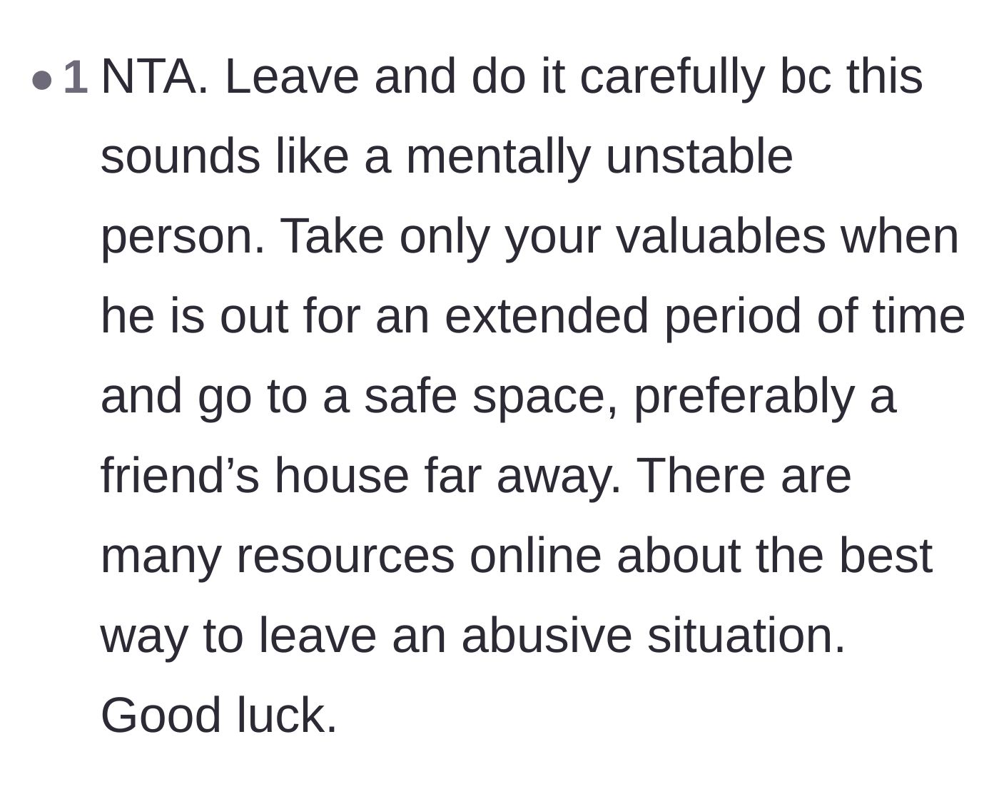 Comment thread 2 - Urgent advice on creating a careful safety plan before leaving an unstable partner
