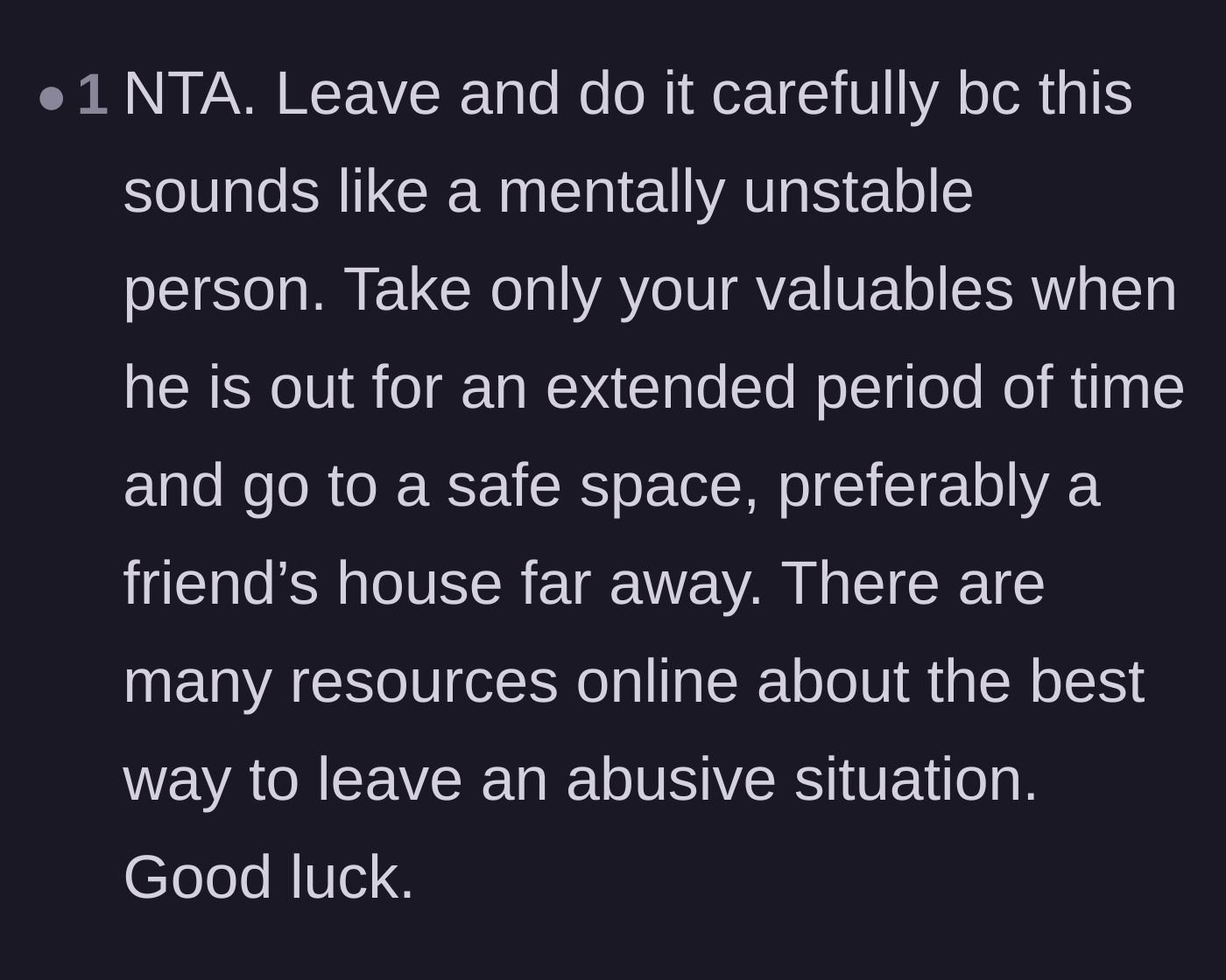 Comment thread 2 - Urgent advice on creating a careful safety plan before leaving an unstable partner