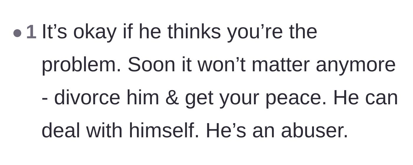 Comment thread 5 - Advice on letting go of the need for the husband's agreement in order to find peace