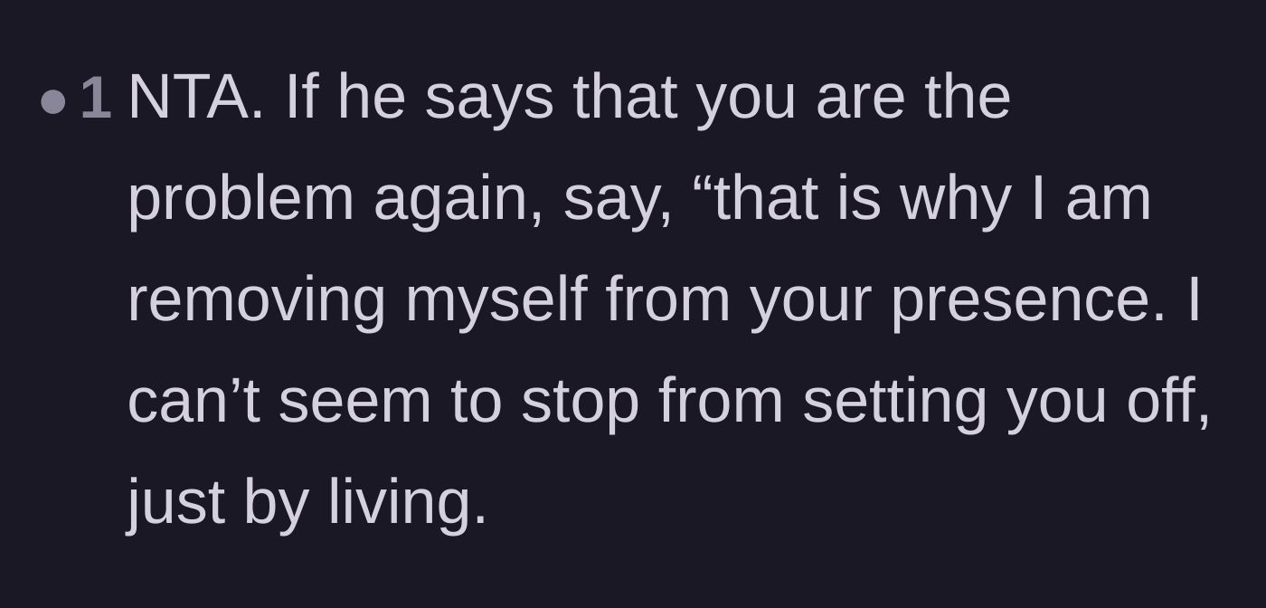 Comment thread 6 - A suggested response turning the husband's unfair blame into a reason to separate