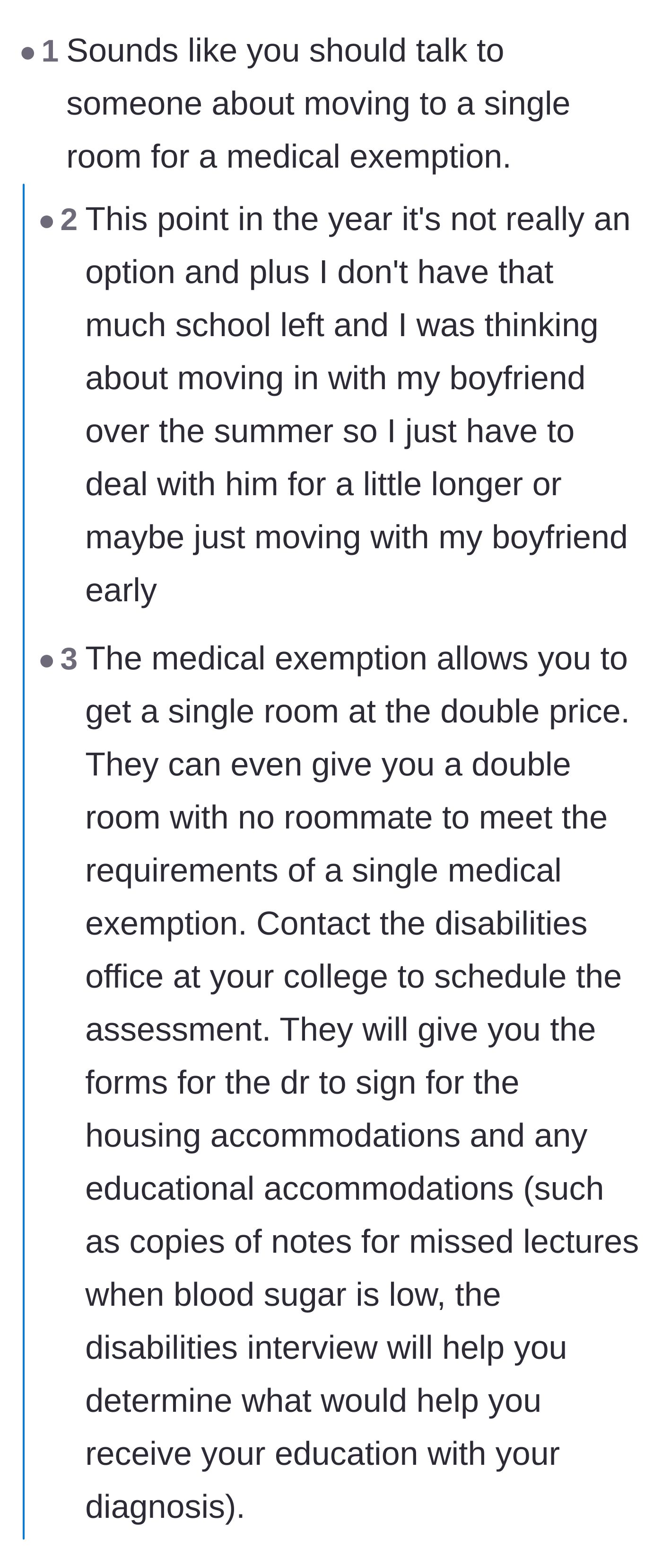 Comment thread 1 - Readers urge the student to seek a medical exemption for a single room and call out the roommate's alarming behavior.