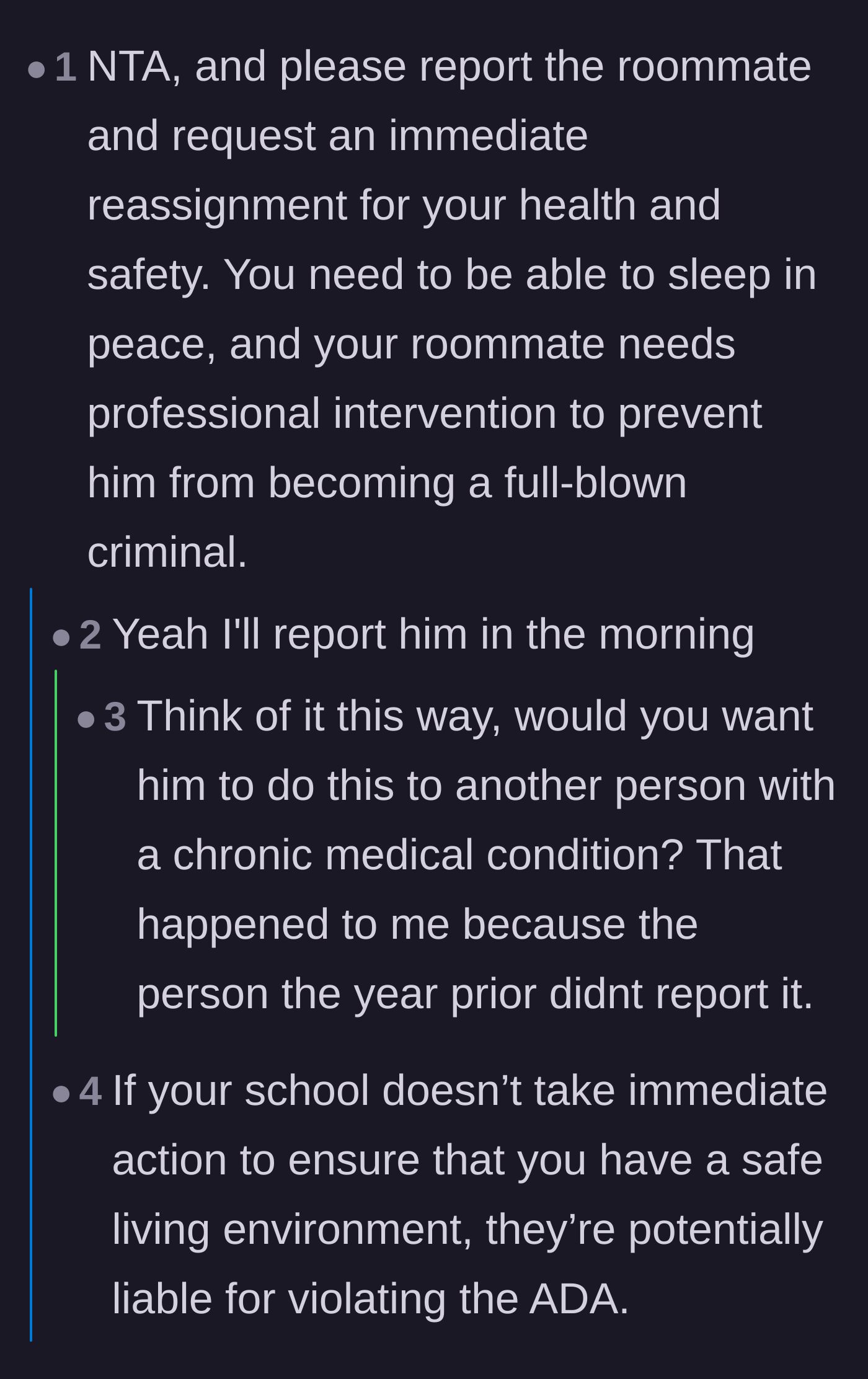 Comment thread 6 - Warnings that failing to report the roommate puts future students with disabilities at risk.