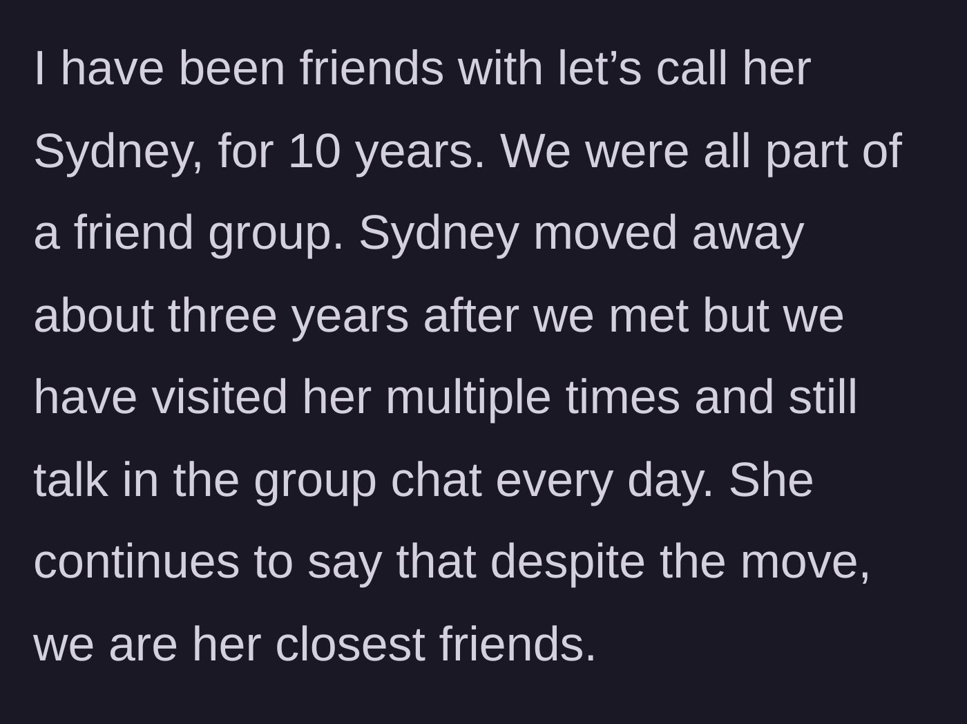 Story part 1 - A text chain showing daily messages in a long-distance friend group.