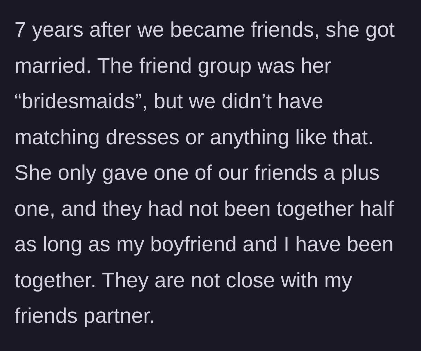 Story part 2 - A mismatched group of bridesmaids looking confused at a wedding reception.