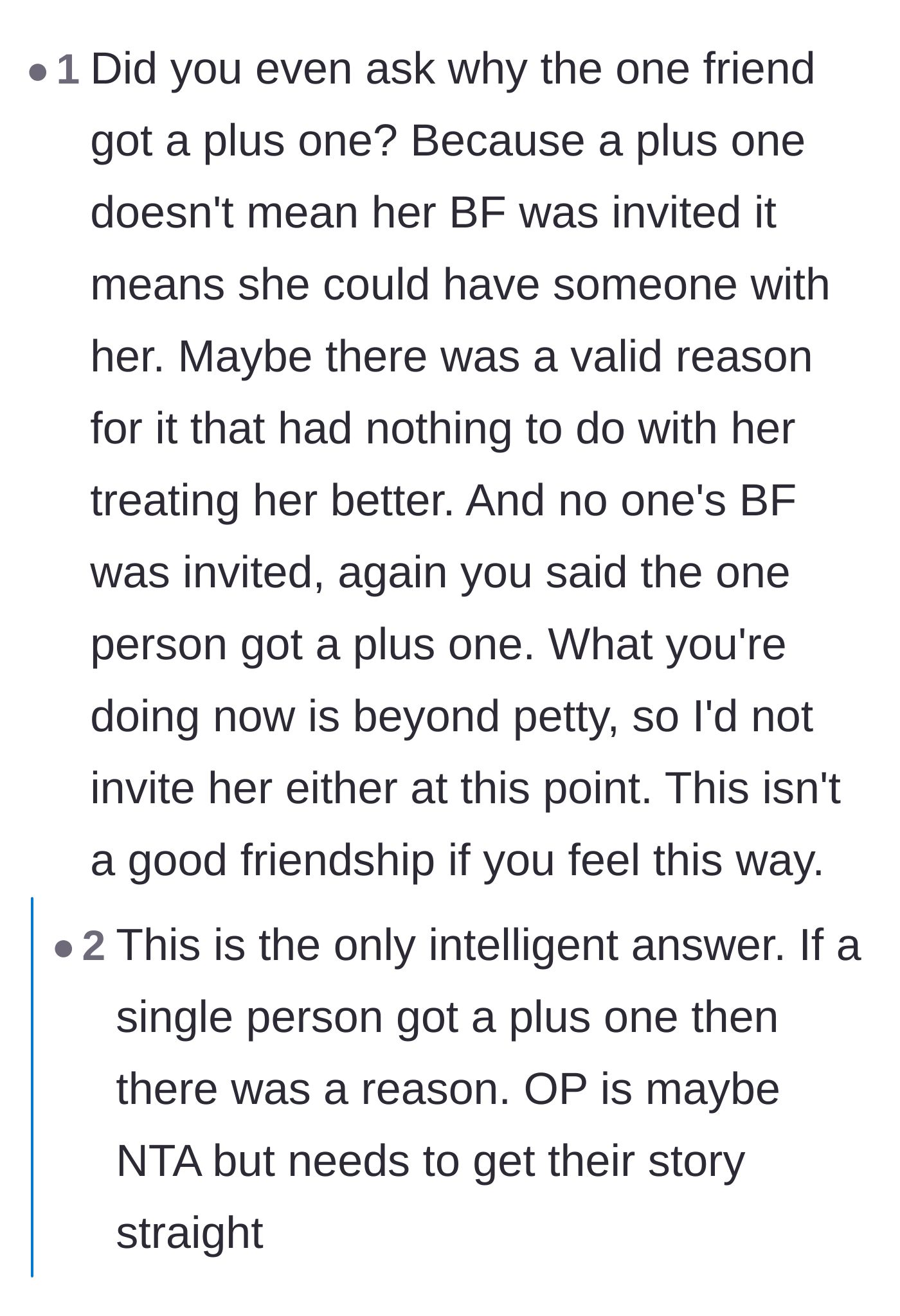Comment thread 4 - Readers playing devil's advocate and suggesting there might have been a legitimate, non-malicious reason for the isolated plus-one.