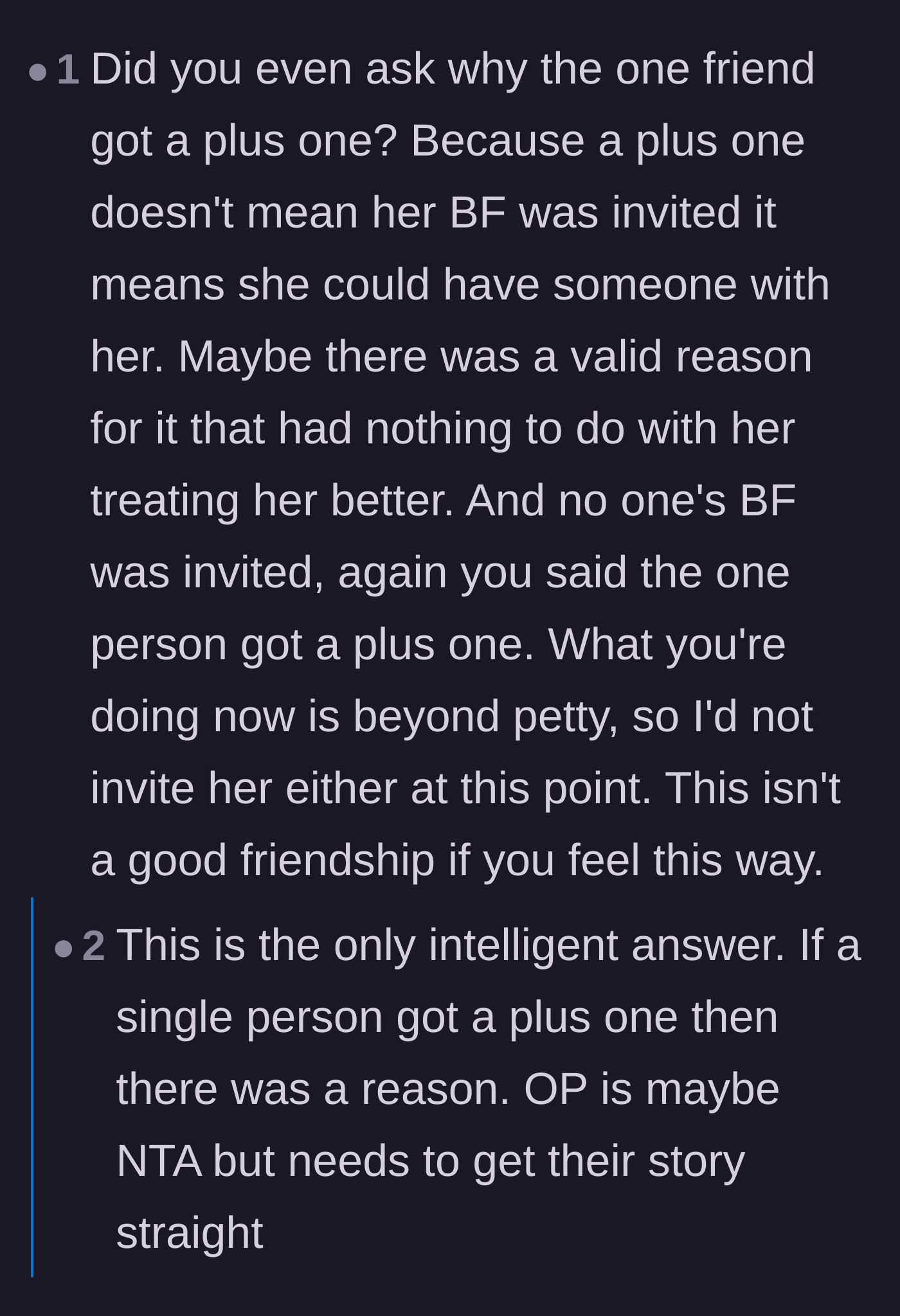 Comment thread 4 - Readers playing devil's advocate and suggesting there might have been a legitimate, non-malicious reason for the isolated plus-one.